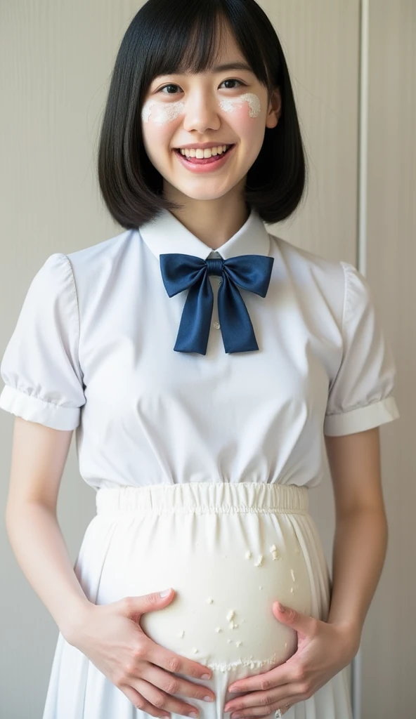 (white panties:1.3),17 year old girl,(tight skirt:1.3),(Looking directly at Viewer:1.3),(realistic silk panties:1.3),(Big eyes:1.2),(double eyelids:1.3),(long eyelashes:1.2),(Extremely beautiful face, Beautiful lips, Beautiful eyes,( smile:1.3),(happy smile:1.3),masterpiece, Raw photo, Best Quality, Photorealistic, Highly detailed CG Unity 32K wallpaper, intricate detailed face, ((Ultra detailed skin)) , Cutest Pretty Japanese girl, Super Idol, Clear eyes:1.2), thick thighs, balanced elegant face,(small mouth:1.1),drooping eyes