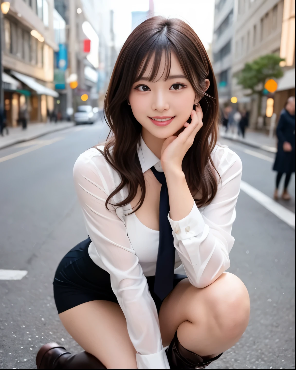(highest quality, pieces fly, realistic photo, Super detailed, ultra high resolution, born:1.3), (1 female, beautiful japanese actress, 25 years old), double iridescence), (shy smile), detailed face, She has big ring earrings and red eyeshadow makeup.。,light blonde delicate mid cut hair,髪の端は波状inす,elegant hairstyle,fine eyes, (Actress with slender figure,small breasts, hips become smaller, side boob barbosa), (butt crack, naked waist, bare back:1.3), (sexy silk embroidered mermaid dress:1.2), ( from behind), look up_in_viewer, Blake is black long hair, Blake is (Mode, red carpet, large crowd:1.5),My butt is also exposed,beauty in profile,A glimpse of white pants,