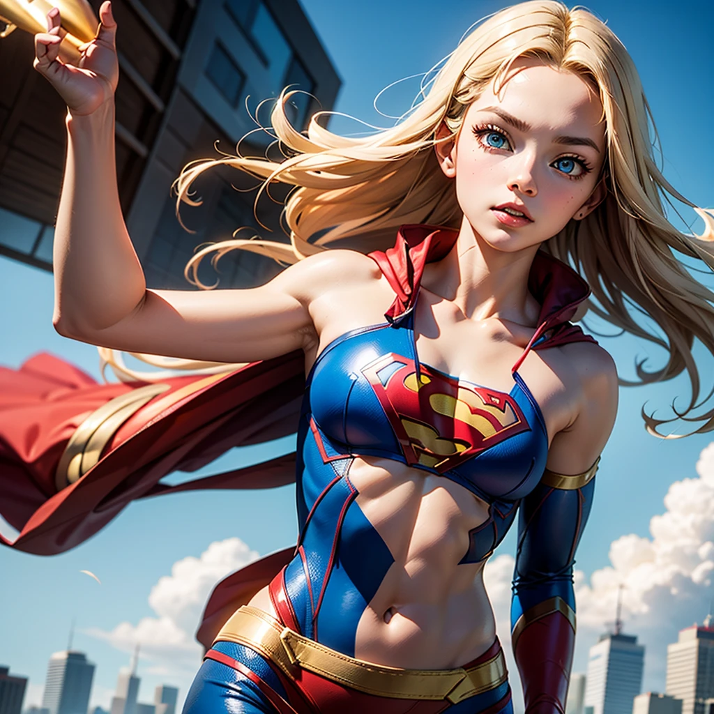 Supergirl, sultry, seductive, microskirt, bikini top
