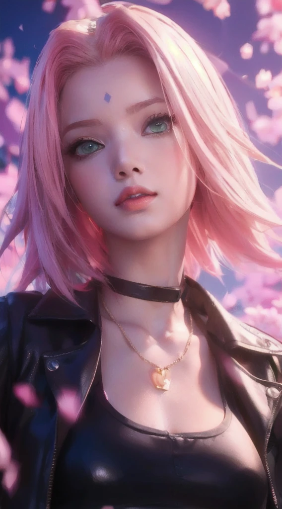 (masterpiece, best quality), intricate details, thin, ((slim)), beautiful girl, Light pink hair, light purple eyes, sharp jawline, Looking ahead , messy hair, lips, upper body, smirk, Green background, Black skin, 