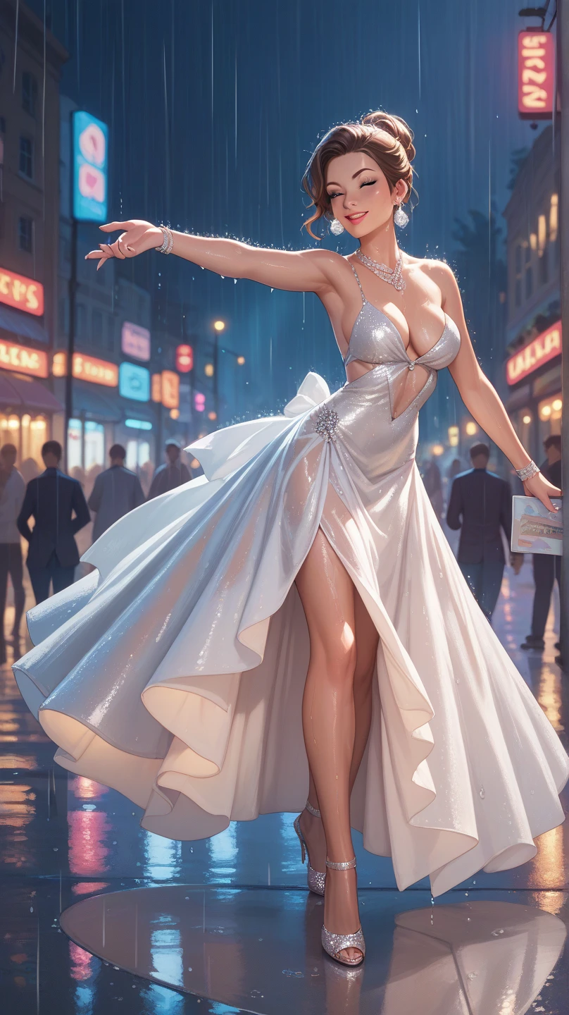 a female centaur going to cocktail party, wearing elegant silk dress, intricate dress, wearing diamond necklace
