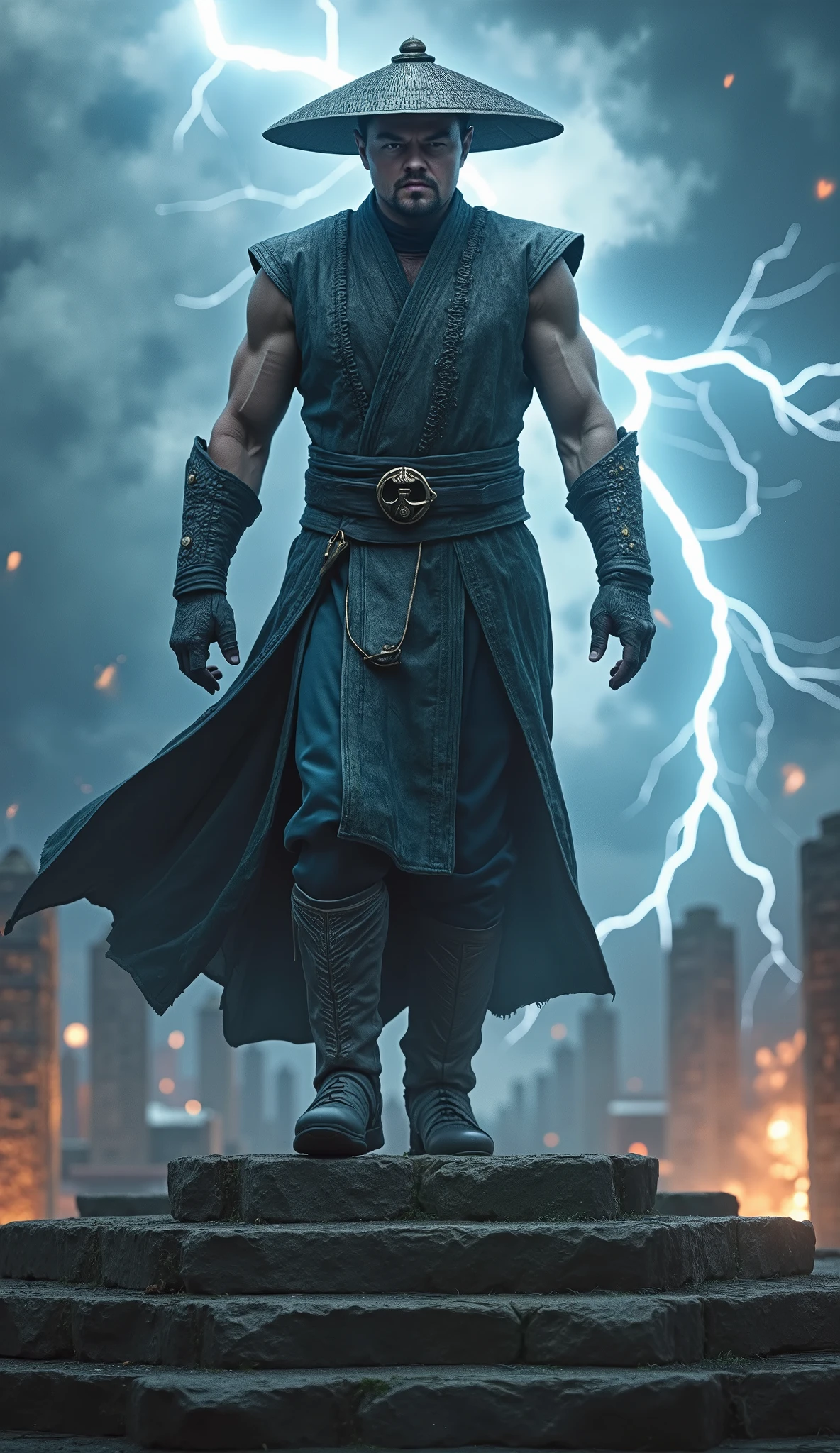 **Leonardo DiCaprio as Raiden** would bring an imposing version, enigmatic and charismatic of the God of Thunder in *Mortal Kombat*. At the top of an ancient temple, surrounded by stormy clouds and lightning streaking across the sky, **he emerges as a celestial figure**, wearing his traditional white and blue robes with gold details. O chapéu cônico projeta uma sombra sobre your olhar intenso, enquanto faíscas elétricas dançam ao your redor, demonstrando your domínio absoluto sobre a energia dos céus.
His determined and serene gaze conveys **a wisdom milenar de um protetor de Earthrealm**, someone who has seen countless battles and knows the weight of divine responsibility. **Every word is loaded with authority**, his voice echoing like distant thunder, commanding respect among allies and enemies alike.
In combat , **Leonardo DiCaprio as Raiden** would demonstrate grace and devastation simultaneously. your ** iconic attacks **, like **Flying Thunder God** and the classic electric charge, would be applied with surgical precision. Every movement would be accompanied by deafening thunder and blinding lights, como se a própria tempestade estivesse respondendo ao your chamado.
In the decisive moment, your **Fatality would be a divine spectacle**: **he raises the opponent to the sky with a lightning bolt and, In an instant, the enemy's body is destroyed by a colossal electrical discharge**, disappearing into ashes before touching the ground. Com um último olhar penetrante e uma explosão de energia ao your redor, Raiden disappears into the clouds, **your dever como protetor cumprido mais uma vez**.
**Leonardo DiCaprio as Raiden** would bring a unique depth to the character, Combining **wisdom, power and a touch of mysticism**, making him a true living god in *Mortal Kombat*. ⚡🔥