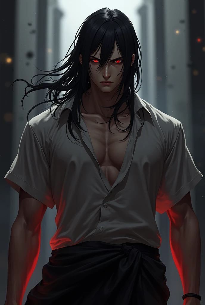black hair, alucard, full body, 1 beautiful male god of death, detailed anime character art, male vampire of clan banu haqim, l vampire, with his long black hair, androgynous vampire, detailed 25 year old male face, ultra realistic anime, red eyes, no emotions, INTJ, intelligent, sexy, attractive, full body, tongle, no clothes, no shirt, adult content, on the bed. smile, grin