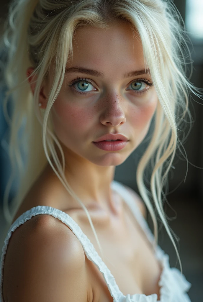 Masterpiece, best quality, 8k,
full body, innocent 1 russian scandinavian teen slim girl, ((nude:1.5)) with pale soft skin,
silver blonde hair, messy hair, flat chest
real skin, beautiful skin, beautiful face,
natural lighting,
blue eyes, pink lips, soaked skin,
nude , flat chest.
full-body, full_body, bare feet, standing posing sexy