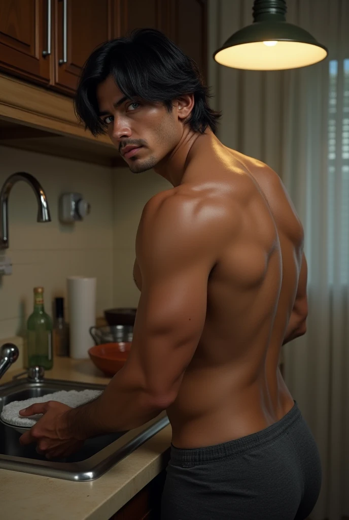beautiful naked man AROUND 40 YEARS OLD we can see his back
