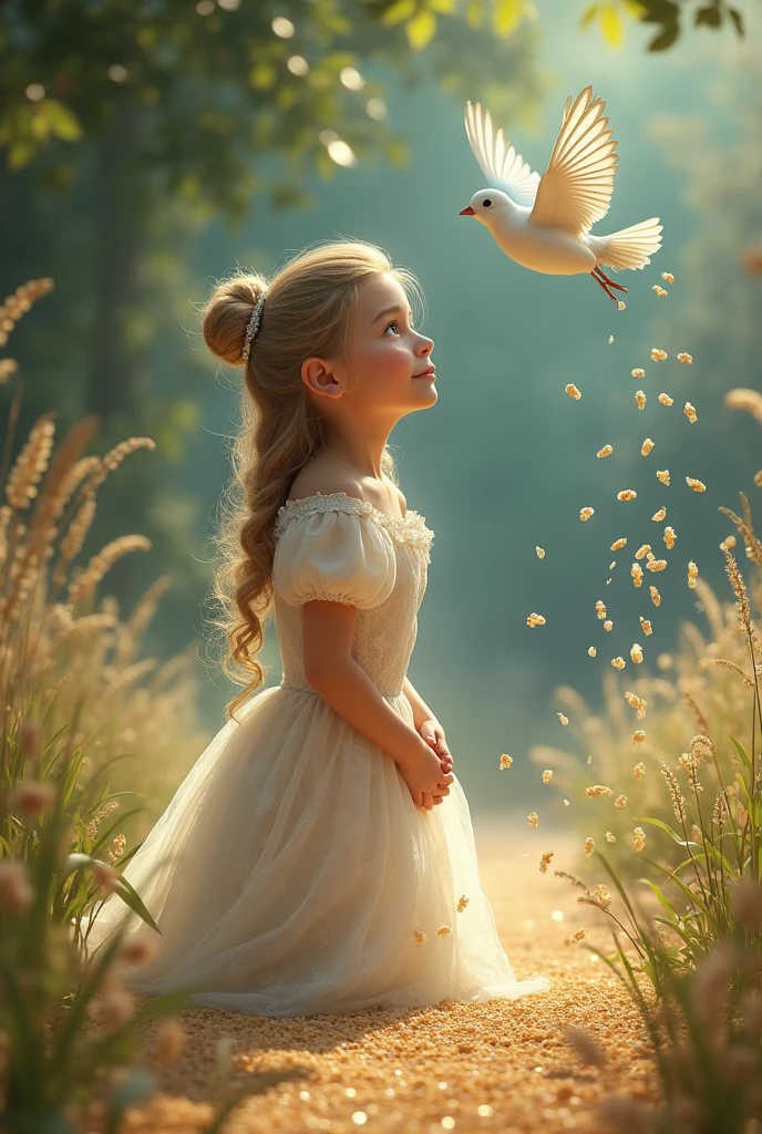 Beautiful girl with long
loose hairs looking through a window beautiful nature and birds were looking to be happy