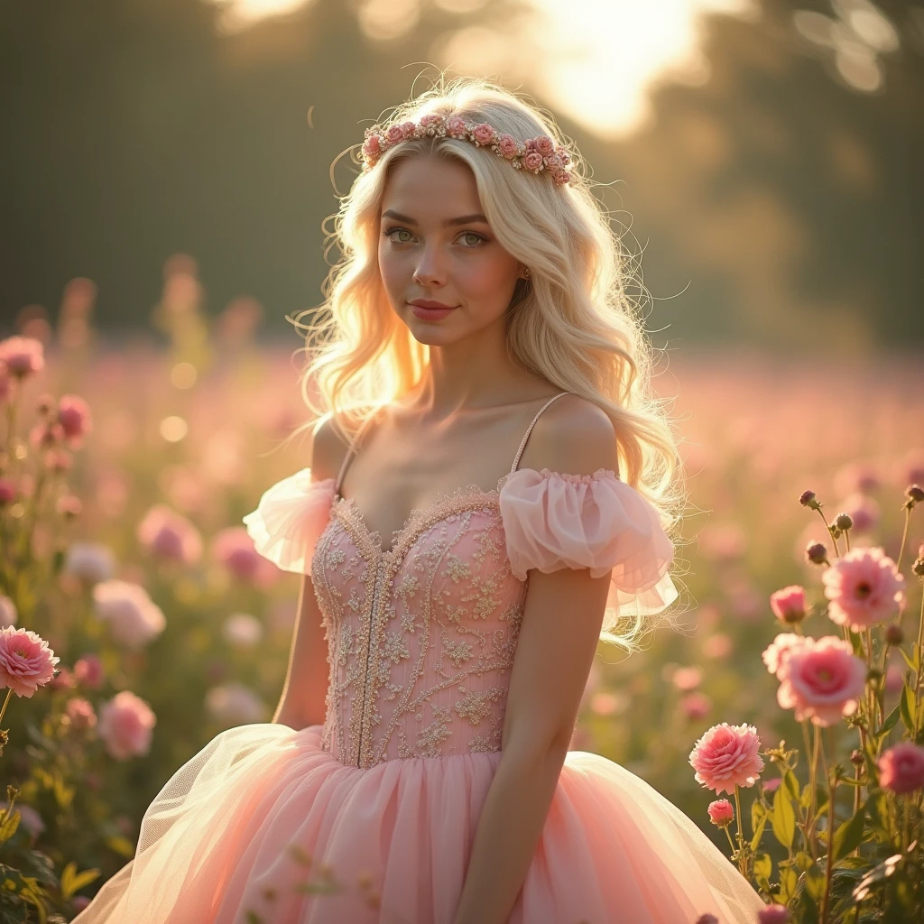 Blonde transsexual man dressed as a beautiful princess with lace