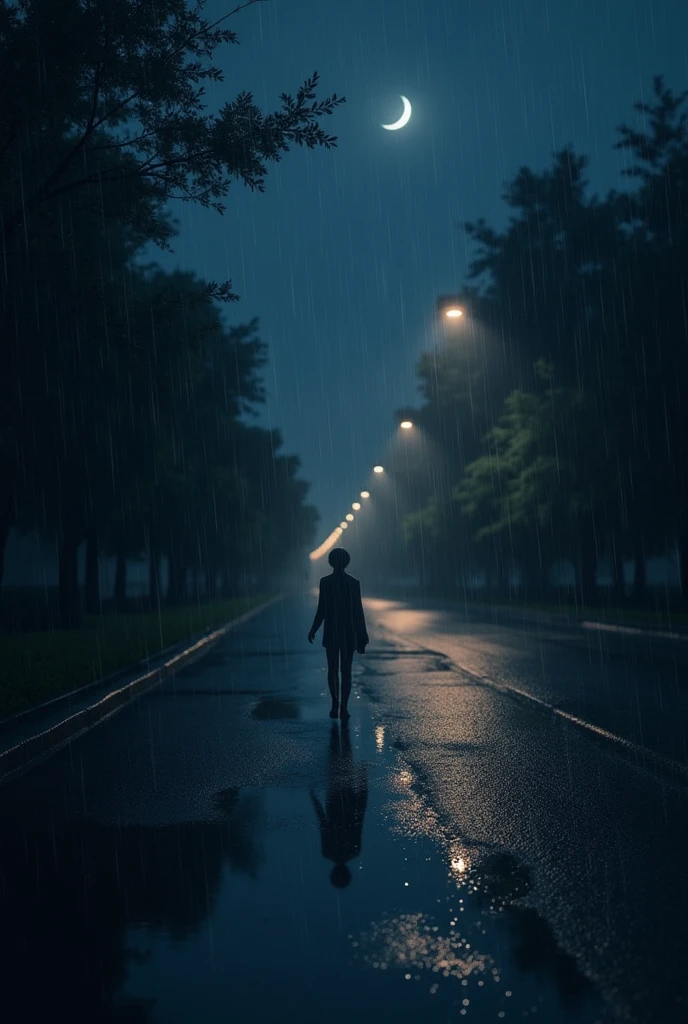 Rainy cloudy sky.White umbrella in road..
