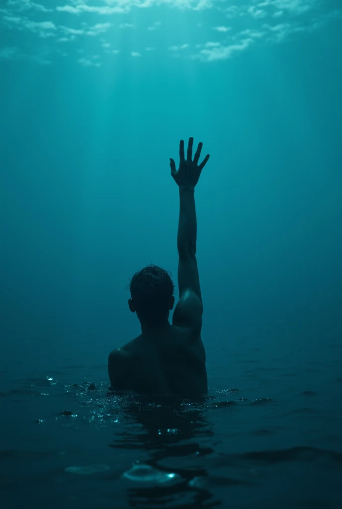cinematic film still of  <lora:Chiaroscuro Lighting Style:1>
from below, looking to camera, dramatic, cinematic, shadow, partially covered in shadow, a boy is swimming in the water with his arms up Chiaroscuro Lighting Style, solo, 1boy, monochrome, greyscale, male focus, nude, 1other, bubble, underwater, silhouette, shallow depth of field, vignette, highly detailed, high budget, bokeh, cinemascope, moody, epic, gorgeous, film grain, grainy