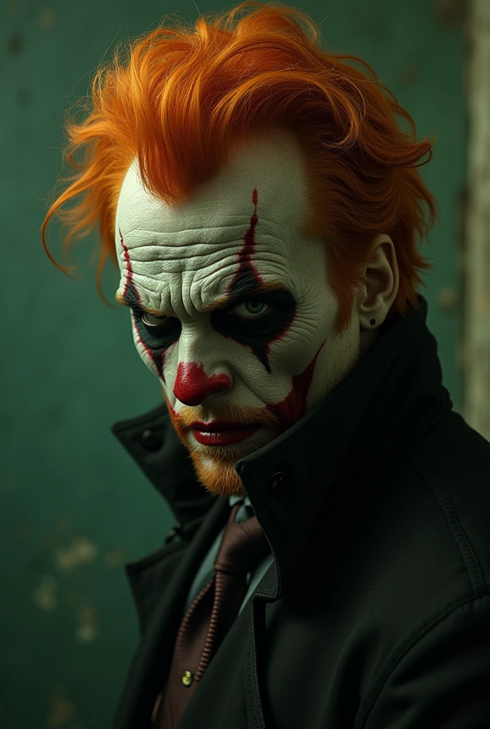 create a male online game soldier with an evil clown mask that shows his entire body
