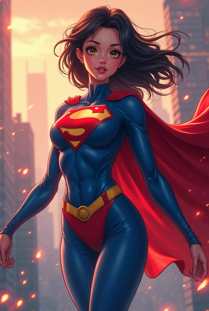 (extremely detailed CG unity 4k wallpaper),(masterpiece),(best quality),(ultra-detailed),(best illustration),(best shadow),(absurdres),(detailed background), CFemboy, Detailed face, Detailed hair, cute Femboy Superman, Smiling cutely and flying above the city, Red cape, long black hair, blue eyes, bulge, Cute, Superman costume, Thick thighs, Big ass, Fully covered, Black Eyeshadow, Red lipstick, posing cutely,