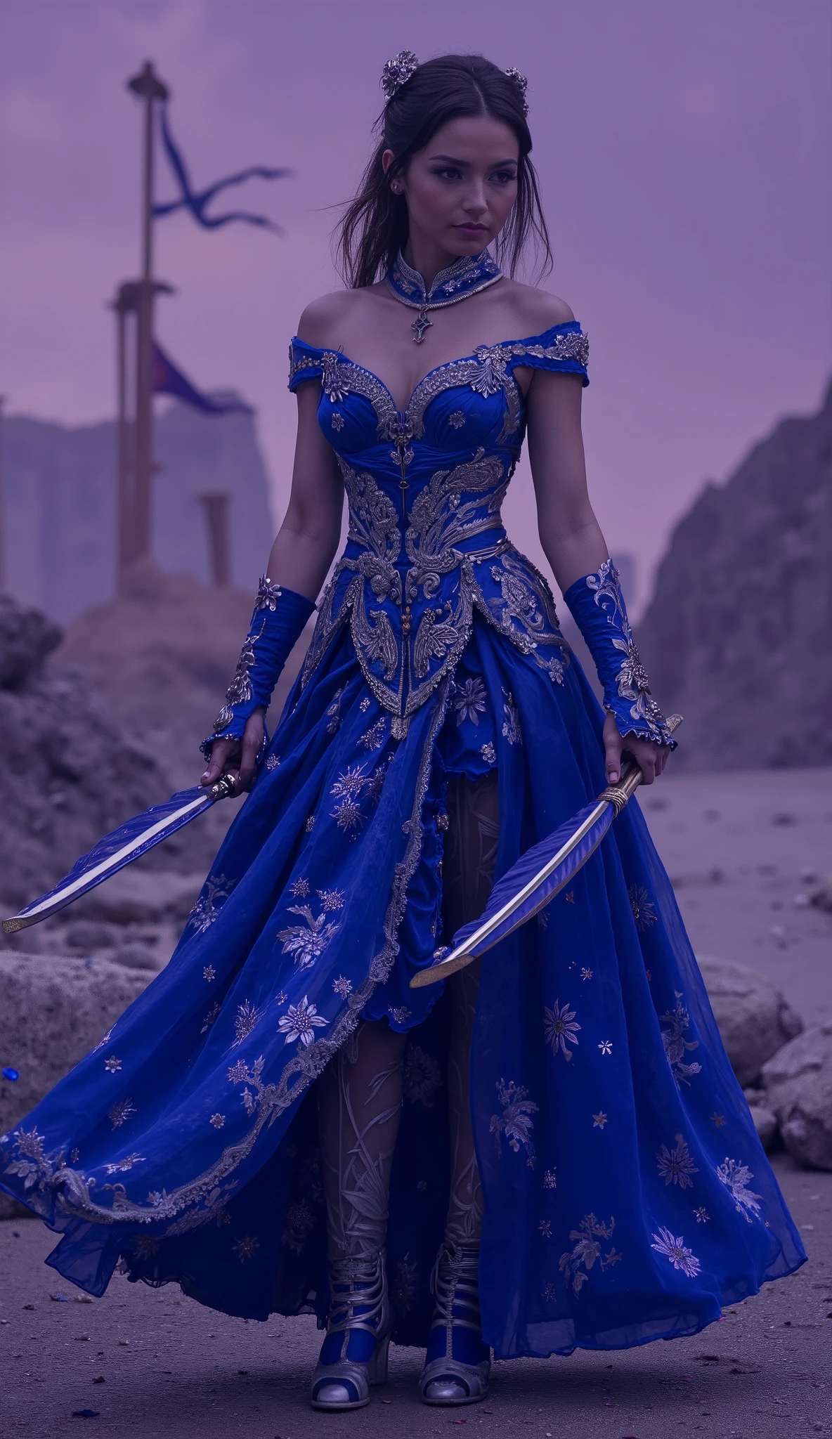 ** Ana de Armas as Kitana ** would bring a majestic interpretation , lethal and full of intensity of the princess of Edenia in *Mortal Kombat*. In the midst of a **epic scenario**, a ruined Edenic temple under a violet , mystical winds blow between torn flags , while blue petals dance around her , reflecting her elegance and power .
Wearing her classic ** royal blue and silver outfit **, with embroidered details that refer to royalty , ** Ana de Armas embodies Kitana to perfection **. Your face, partially covered by the iconic mask , reveals ** penetrating eyes full of determination **, carrying the weight of a warrior who fights not only for revenge, but through the restoration of her homeland . ** She's not just a princess—she's a fierce fighter , trained to defeat her enemies with precision and grace .**
with their ** steel fans shining under the Moonlight **, she assumes her fighting posture , ** mixing agility and impeccable technique **. ** The stroke is fluid like a dance , but deadly as a sharp blade **, sky as she unleashes whirling attacks devastating . Her classic **Fan Lift** lifts enemies into the air mercilessly , preparing them for the final blow .
At the height of the battle , ** her Fatality is a spectacle of precision and brutality **: With a quick movement , ** its fans rotate like voracious blades , cutting through the enemy in a series of lethal blows , until only silence and a last sigh remain from her victim **. She then collects her weapons , casts a cold look and disappears in the shadows , ready for her next fight .
** Ana de Armas as Kitana ** would be the perfect fusion of **Beleza, royalty and lethality **, bringing not just a warrior to the battlefield , each but a true queen of war . 👑⚔️💙