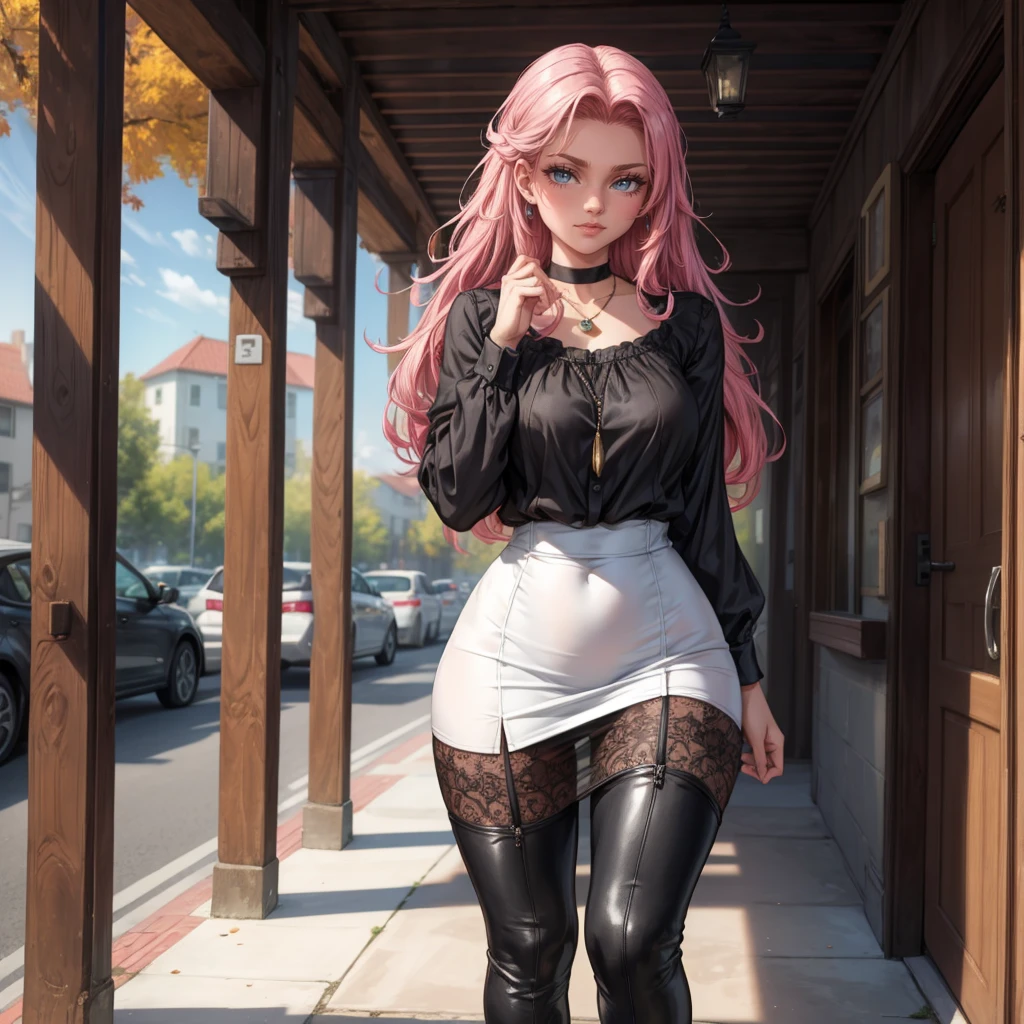 (8k, RAW photo, best quality, masterpiece:1.2), (realistic:1.3), (photorealistic:1.3), ultra-detailed, (high detailed skin:1.2), 8k uhd, dslr, soft lighting, high quality, film grain, Fujifilm XT3, best quality, beautiful lighting, 1girl, long hair, side_swept_hair, ((pink hair)), pink eyes, normal ears, smug, full body, bbw, hugebreasts, exposed cleavage, outdoor, city, posing, night, thick thighs, nice legs, beautiful legs, shiny legs, teasing with legs, no skirt, black shirt, open shirt, business woman, white shirt, tie, knee, spread the legs --auto --s2