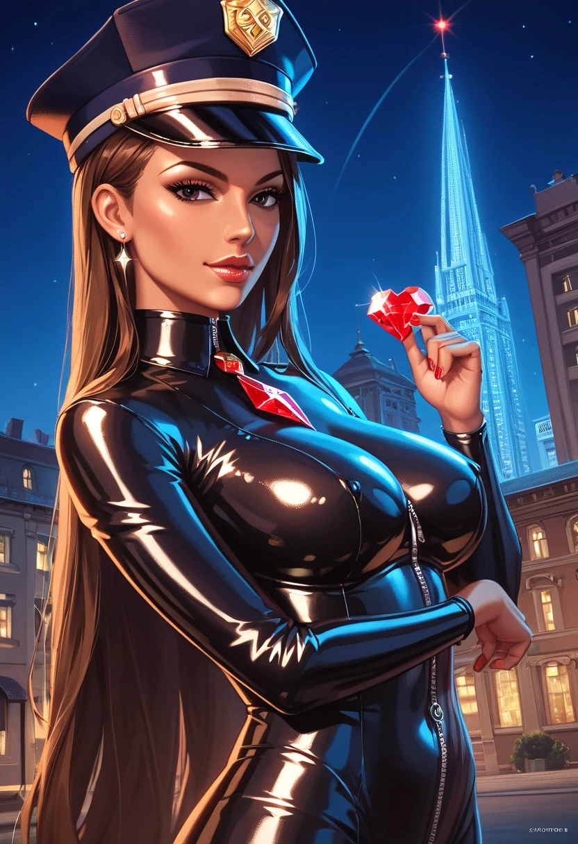 huntress_jlu, long black hair, red lipstick, blue eyes,thighhighs, mask, elbow gloves, belt, purple leotard, purple cape, boots, looking at viewer, smiling, full body shot,
standing, inside, casino, slot machines, neon lighting, high quality, masterpiece <lora:Huntress_JLU:.6>