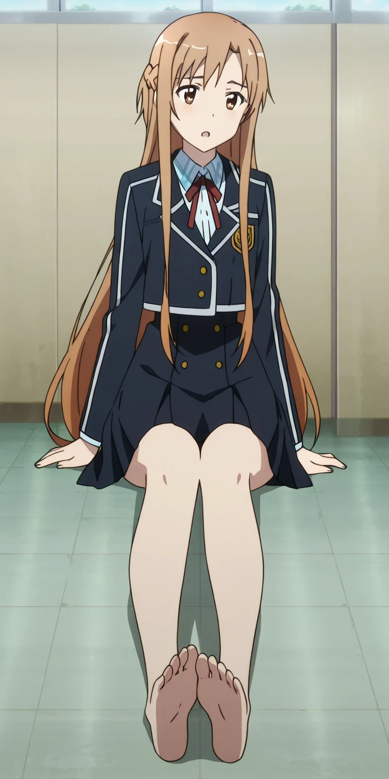 (masterpiece), best quality, expressive eyes, perfect face, toradora!, aisaka_taiga, highres, 1girl, black_ribbon, blazer, blue_skirt, brown_eyes, brown_hair, collared_shirt, long_hair, long_sleeves, looking_at_viewer, neck_ribbon, seductive grin, oohashi_high_school_uniform, pleated_skirt, red_jacket, ribbon, school_uniform, shirt, skirt, solo, white_background, flat_chested, black_thighhighs, feet, foot_focus, no_shoes, spread_toes, thighhighs, toes, white_panties, sole, footjob, cum_on_feet, penis, , nsfw, socked_feet, feet_in_socks