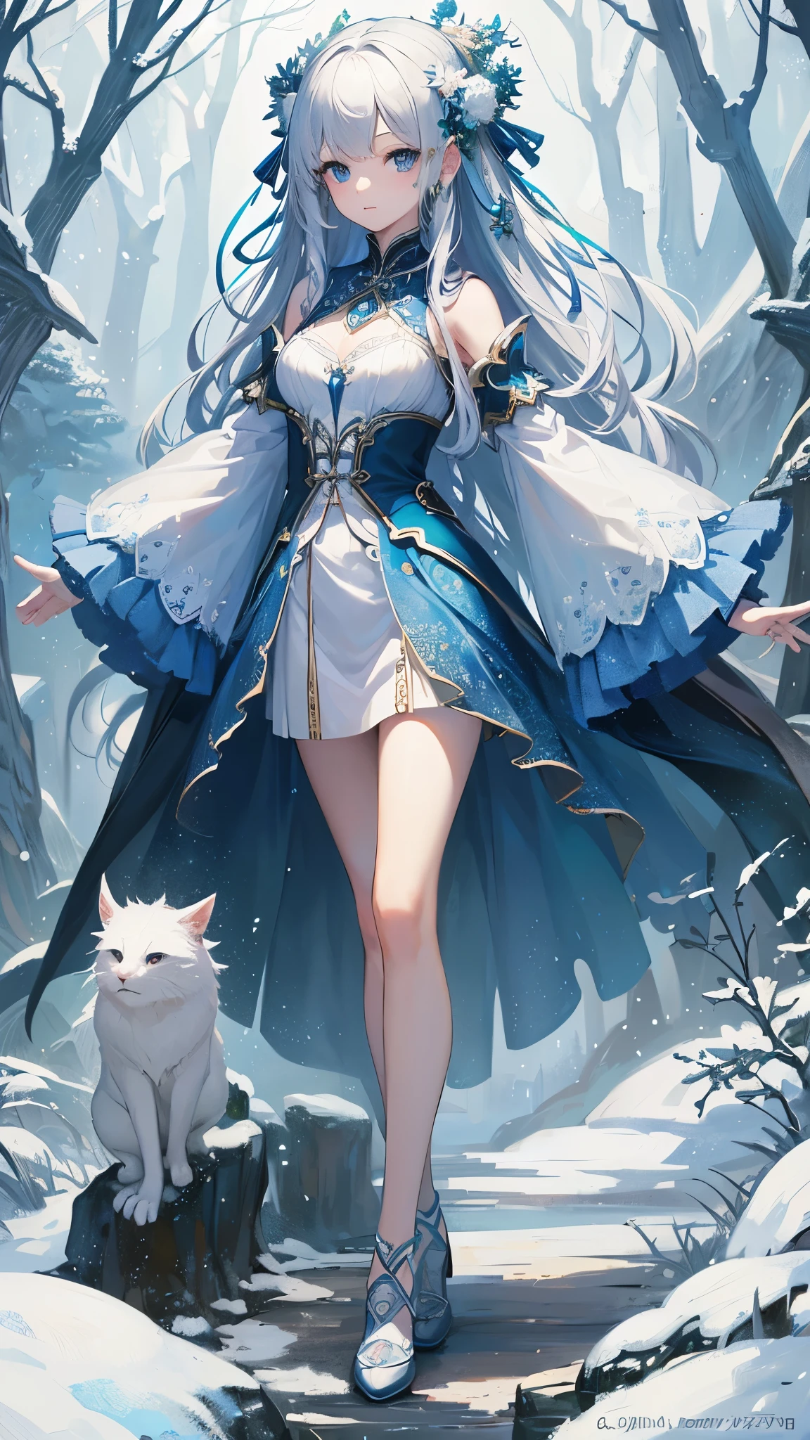 Snow White holding a husky , anime, castle, blue dress --auto --s2
