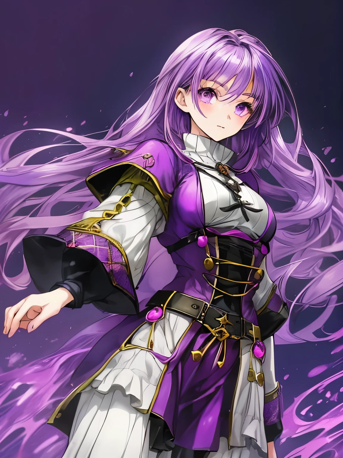  young girl. beautiful. attractive. purple hair. Somewhat medieval clothing. anime. Fantasy. adult