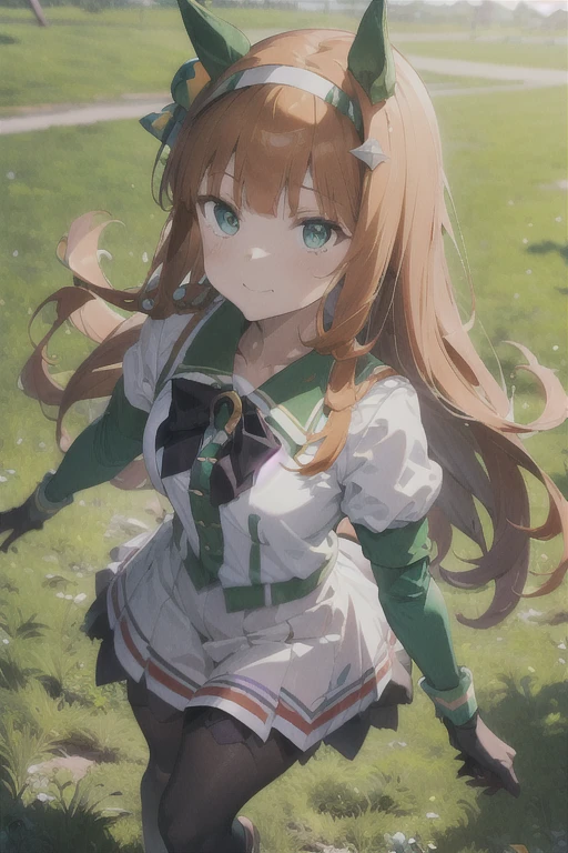 brown eyes,long hair,clover hair ornament,ahoge,blue jacket,white dress, long sleeves,green bow, black thighhighs,sneakers,amamiya mimori,dress lift, panties,indoor,slender legs,flustration,shadow, befind wall,doggystyle sex,boy grabbing hip, penis,hand on wall,press penis to hip,all four,