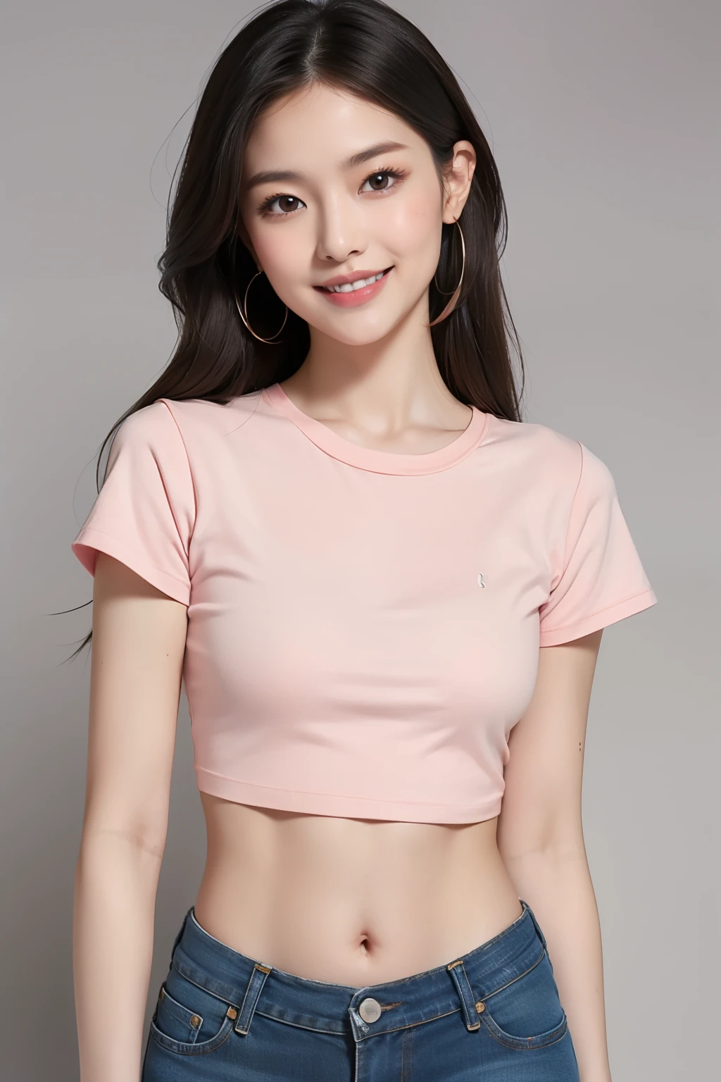 (hyperrealistic), (illustration), (high resolution), (8K), (extremely detailed), (best illustration), (beautiful detailed eyes), (best quality), (super detailed), (masterpiece), (wallpaper), (detailed face), solo, 1 girl, white wavy hair, korean, heterochromic eyes, small moles under the eyes, pink t-shirt top, black yoga pants underneath, long legs, tight abs, no chest leakage, background street, standing