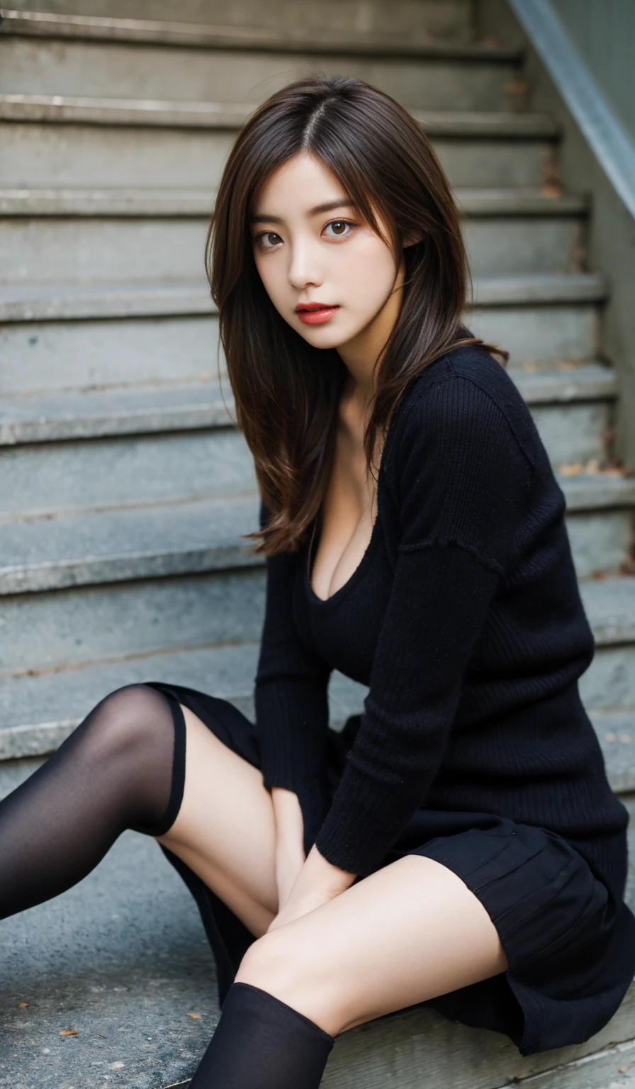 (masterpiece:1.3), (8k, Realistic, RAW Photos, highest quality: 1.4), (1 female), Beautiful mature face, Beautiful big breasts、(Thin face), Beautiful grey hairstyles, Realistic eyes, Beautiful and beautiful eyes, (Realistic skin), Beautiful Skin, break、(ribbed fabric Sweater dress、Big Size), Confused, charm, charm、Ultra-high resolution, Surreal, Very detailed, Beautiful feet、Charming thighs、Back streets at night、Busy Street、Shadow、Shyly、Shiny sexy lips and lip gloss💄、Glossy fluorescent pink lipstick、(Sweat, vapor)、((narrow, drooping eyes、Cold Stare、Don&#39;t look here))