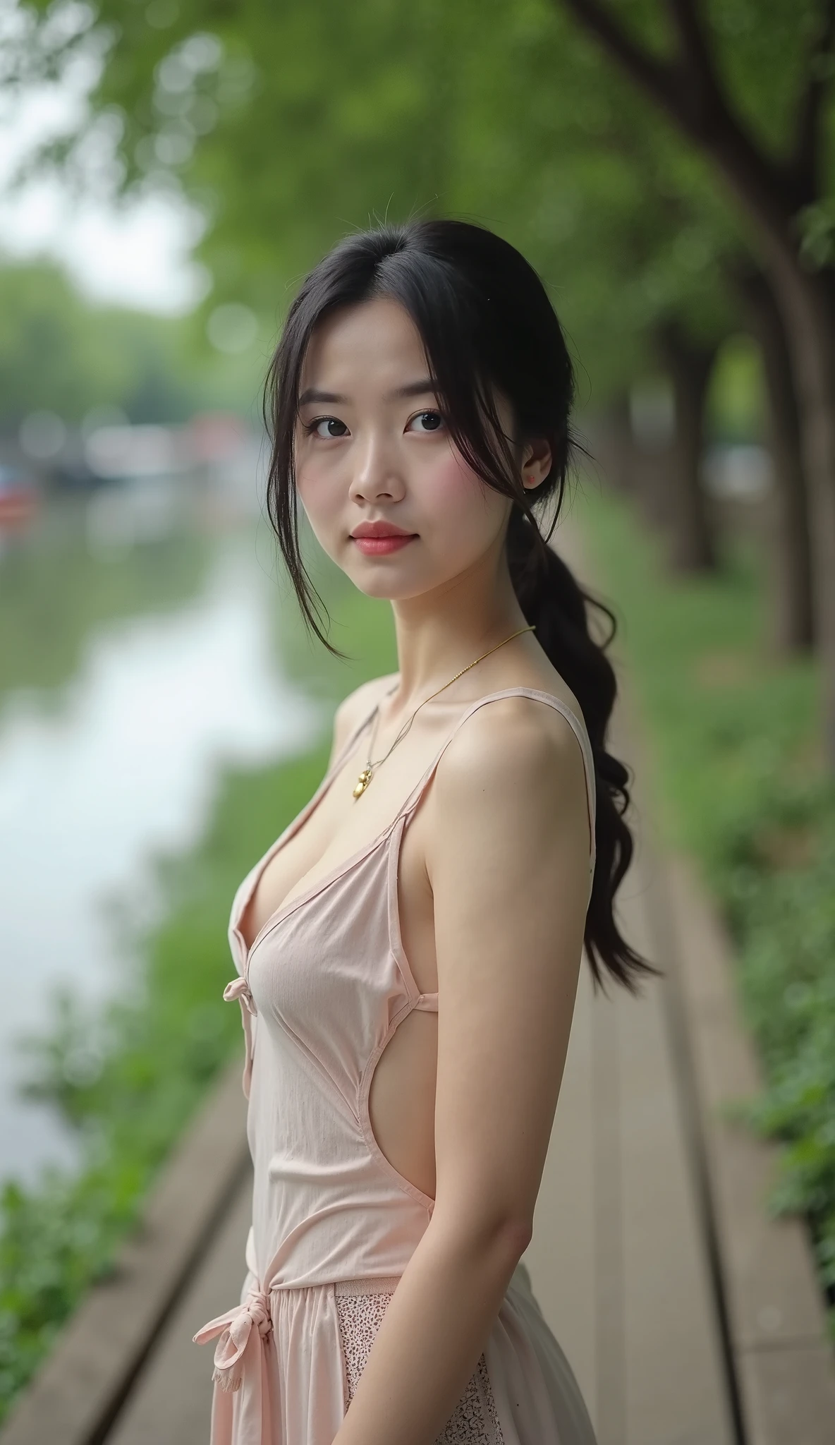 (masterpiece:1.3), high resolution, ultra detailed, extremely detailed CG unity 8k wallpaper, realistic, photo-realistic, RAW photo, beautiful detailed face, pale skin, realistic glistening skin, detailed cloth texture, detailed hair texture, Perfect body, Beautiful Face, accurate, Anatomically correct, Highly detailed face and skin texture, natural neck length, (beautiful hands), (fair skin:1.1), (well-aligned teeth:1.1), (Sweaty skin:1.2),
BREAK,
Detailed eyes, symmetric eyes, Light Brown eyes, Double eyelids, Thin eyebrows, (Glossy lips:1.4), ((A face with waiting for a kiss:1.2)), (blush:1.1), (A sparkling small hair accessory:1.1), (beautiful smile:1.1), (having microphone:1.3),
BREAK,
(A classy and Cute police woman:1.3), (nude, nsfw, nipple:1.4),
BREAK,
medium large breasts, slender figure, firm abs,
((half updo, black hair, bangs:1.2)), (cowboy shot:1.2), (looking at viewer), cowboy shot, From above,
BREAK,
(standing in alley:1.3), (wearing hat:1.3),