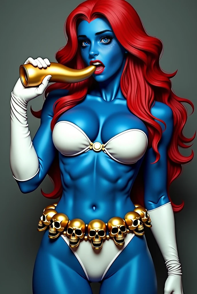 (nude:1.1), nipples, masterpiece, best quality, highres, official art, looking at viewer,
CARTOON_X_MEN90s_Mystique_ownwaifu, www.ownwaifu.com,
colored skin, (blue skin:1.2), red hair, breasts, long hair, yellow eyes, makeup, colored sclera, lips, large breasts, lipstick, red lips, yellow sclera, skull hair ornament, no pupils, curvy, narrow waist, tall image, thighs, eyeshadow, toned, thick thighs,
<lora:CARTOON_X_MEN90s_Mystique_ownwaifu-15:0.8> BREAK, rating:explicit,(hetero,sex),((missionary)),(lying),(on_back),((vaginal)),(1boy),(penis),(navel),(nipples),(pussy),((pov)),((spread_legs)),((arms_up)),