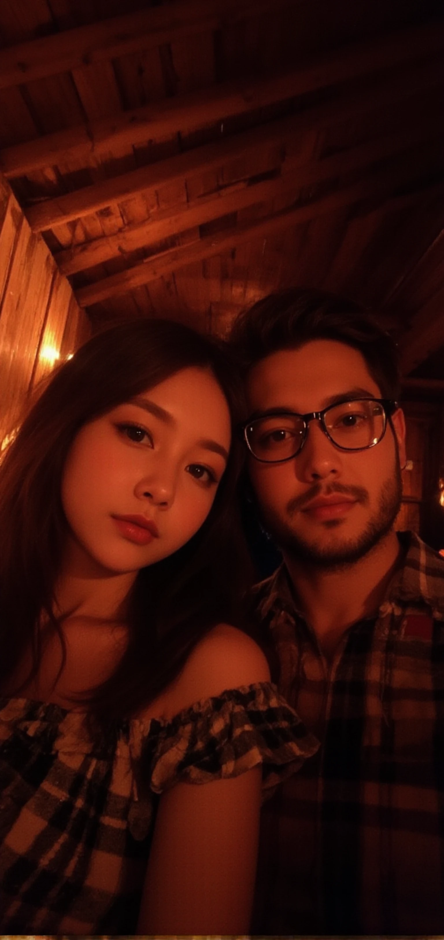 There's a man and a woman posing for a photo in front of a window, anime, realistic animation style