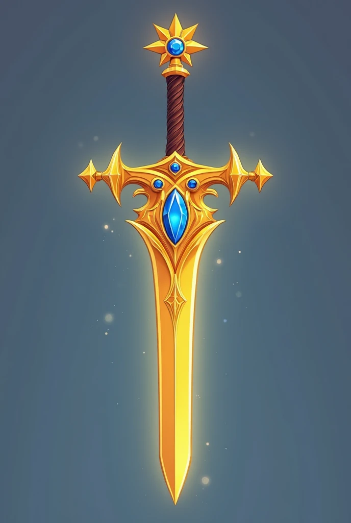 Golden sword with blue stone on it, Gold, blue stone , Gold sword p, cartoon inspired by Sailor Moon , Trending on pixabay , concept art , with mace and crown, magic magic wand , mace, magic rod weapon , magic wand , wood magic wand , magic staff