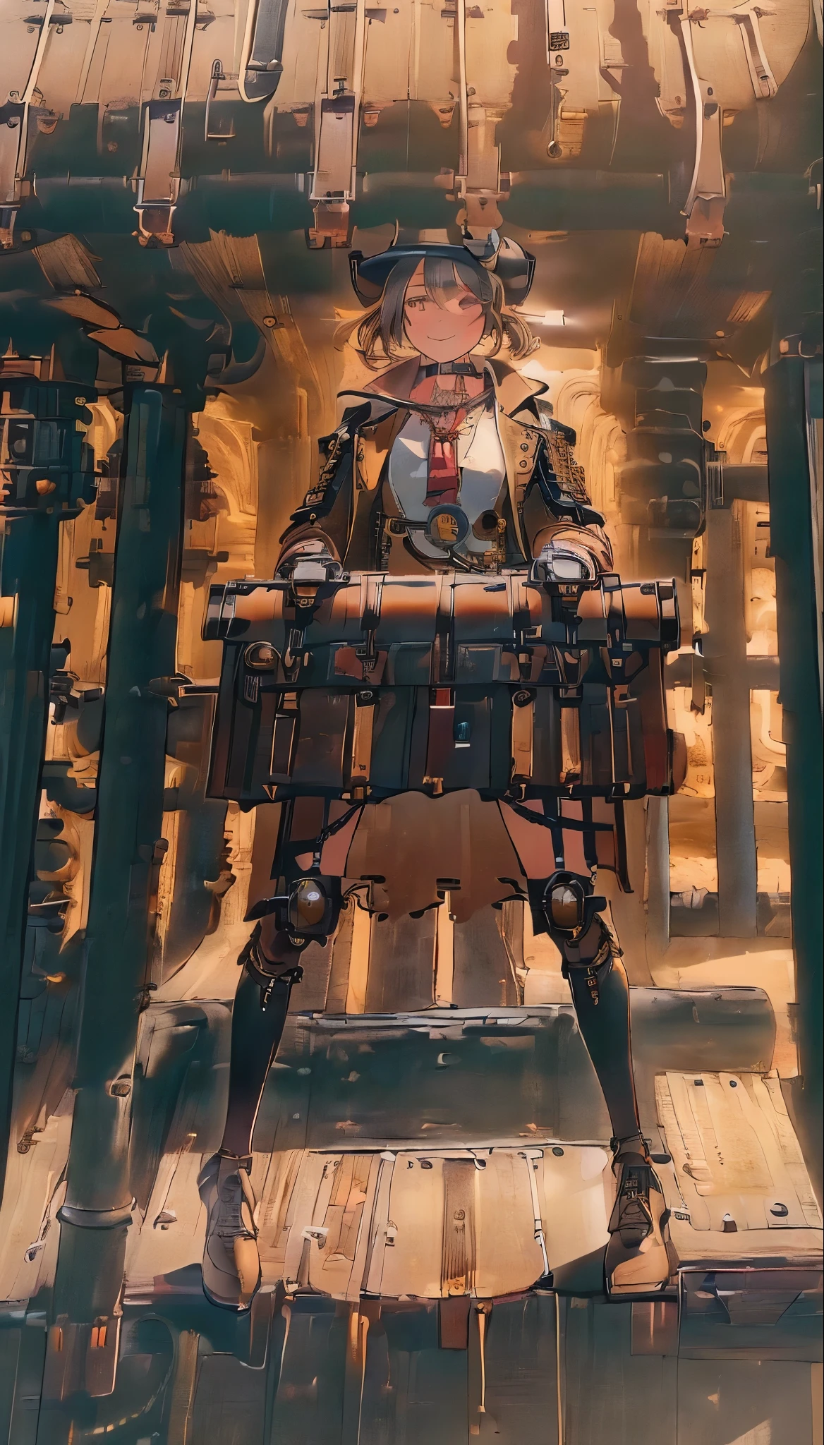 ((highest quality, 8k, masterpiece :1.3)), One girl, smile, (((Woman:1.2, Detailed full body, high school Uniform))), (((steampunk))), city, Crowded buildings, exposed gear and pipes, gear, (Thick Pipe), Covered Bridge, Gloomy Weather, chimney, irregular buildings, blowjob_suspende, deepthroat