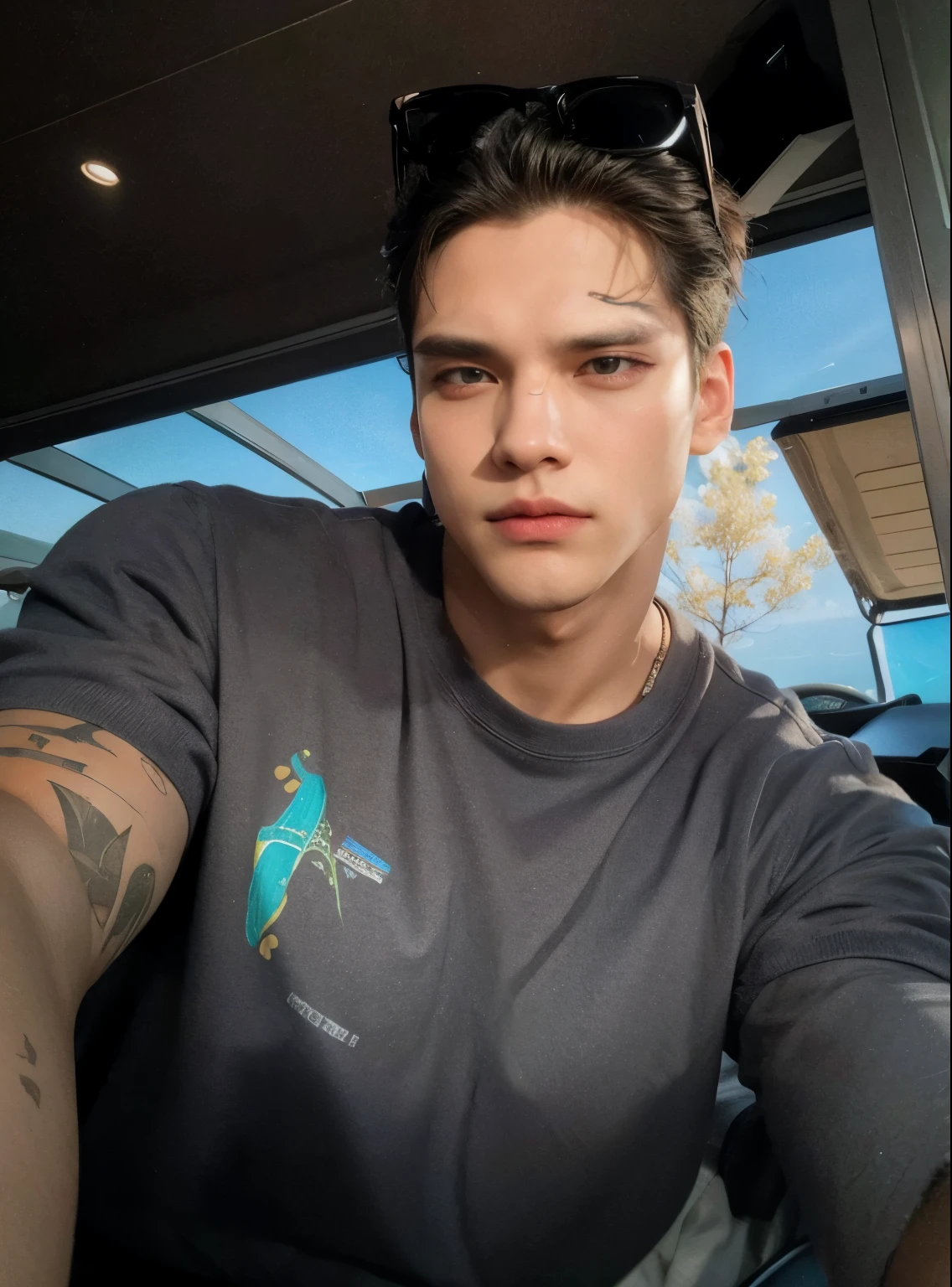 chiseled man with chest and chest tattoos on the beach, Declan McKenna, profile image, pete davidson, style of seb mckinnon, justin bieber, David Marquez, Liam Brazier e Nielly, taken at the beginning of 2020, profile image, Timótee Chalamet, Marco Ariano, em uma praia, headshot profile imageture, instagram model