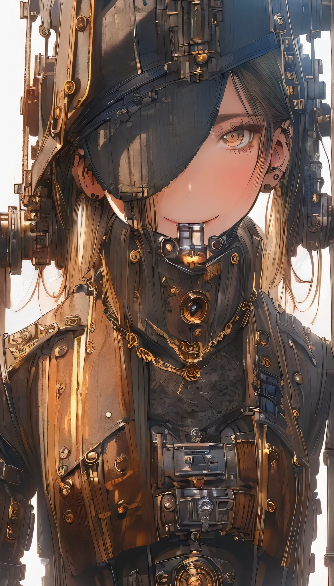 ((highest quality, 8k, masterpiece :1.3)), One girl, smile, (((Woman:1.2, Detailed body, high school Uniform))), (((steampunk))), city, Crowded buildings, exposed gear and pipes, gear, (Thick Pipe), Covered Bridge, Gloomy Weather, chimney, irregular buildings, blowjob, deepthroat