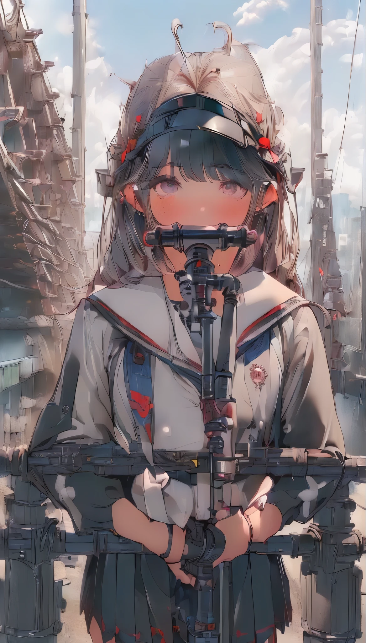 ((highest quality, 8k, masterpiece :1.3)), One girl, smile, (((Woman:1.2, Detailed body, high school Uniform))), (((fantasy))), city, Crowded buildings, exposed gear and pipes, gear, (Thick Pipe), Covered Bridge, Gloomy Weather, chimney, irregular buildings, (((blowjob, deepthroat)))