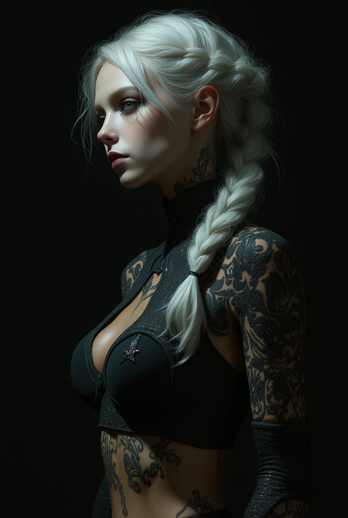 beautiful tattooed gothic girl, blonde, short hair sides shaved, in purple leather outfit, (in a British victorian age cemetery:1.2), tattooed, black makeup ,((slim, petite)), photorealistic, photo, masterpiece, realistic, realism, photorealism, high contrast, photorealistic digital art trending on Artstation 8k HD high definition detailed realistic, detailed, skin texture, hyper detailed, realistic skin texture, armature, best quality, ultra high res, (photorealistic:1.4),, high resolution, detailed, raw photo, sharp re, by lee jeffries nikon d850 film stock photograph 4 kodak portra 400 camera f1.6 lens rich colors hyper realistic lifelike texture dramatic lighting unrealengine trending on artstation cinestill 800,