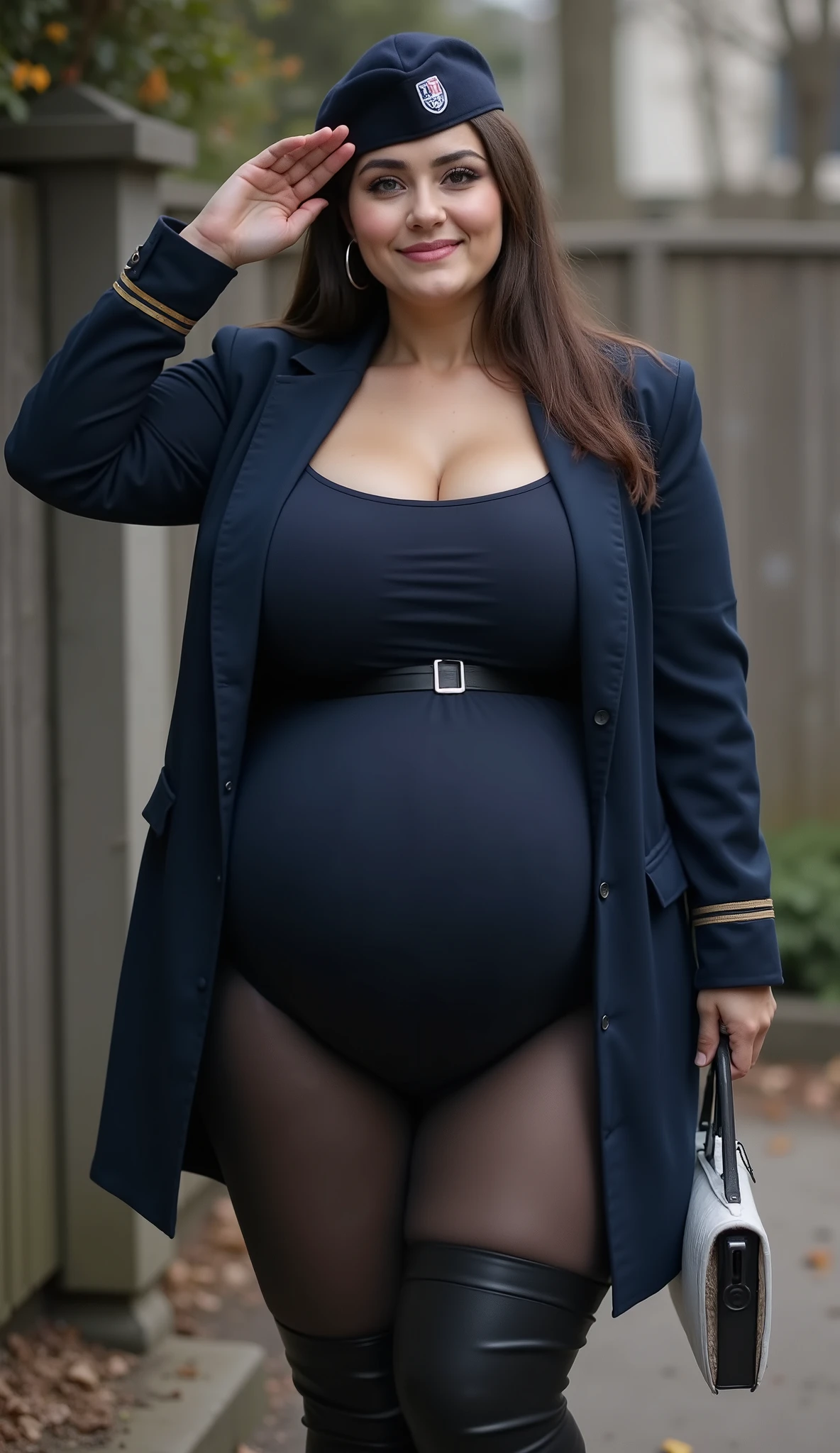 Female, behind a doorway, from front, (doorstuck, stuckfront:1.3), (Acne and Skin Problems:1.2), Obesity Physique, Round belly, (double chin:1.2), Plump Lips, bbw, (Fat MILF:1.2), office, ((Sweaty)), Wavy brown hair, Blue eyes, Beauty spot under right eye, wearing suit and tie and formal pants, ((Lazy Personality)), Tired, 
