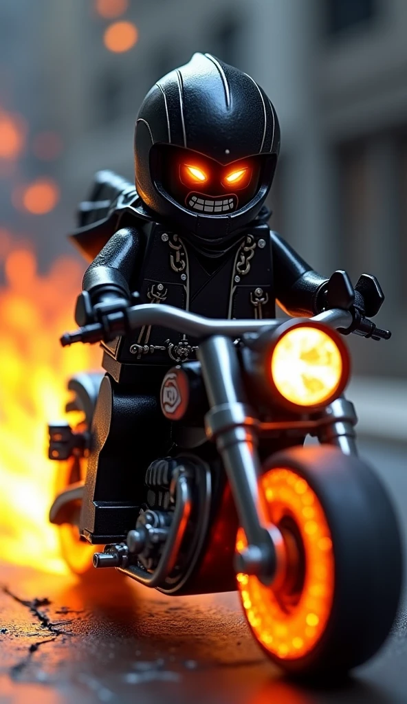 (knitted voodoo doll toy:1.7), (voodoo biker doll:1.3), (clothing: black leather vest:1.0), (accessories: enchanted motorcycle helmet that emits a metallic glow:1.1), (background: city street with hovering motorcycles, glowing street lamps and spectral tire tracks:1.2), best quality, masterpiece, detailed soft oil painting, detailed background, dramatic cinematic lighting, soft edge lighting, professional, dramatic lighting, hard edge lighting, ultra quality, 4k, masterpiece, best quality, 8k, ultra high definition, high resolution, extremely detailed