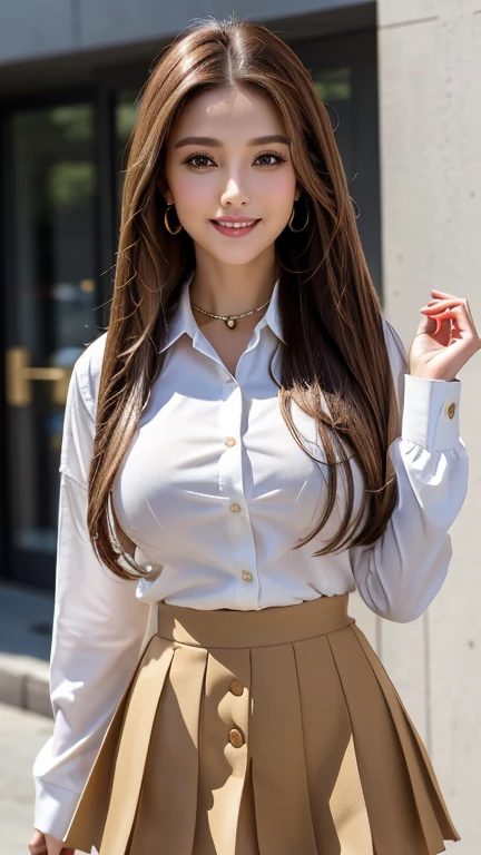 Highest quality、Highest quality、High resolution、8K、Young Japanese woman、One woman、Tight mini skirt、Beautiful legs、smile、Brown Hair、Ponytail, slightly larger breasts、 style、office、office、Blurred Background、sexyな表情、Crouching posture、sexy、