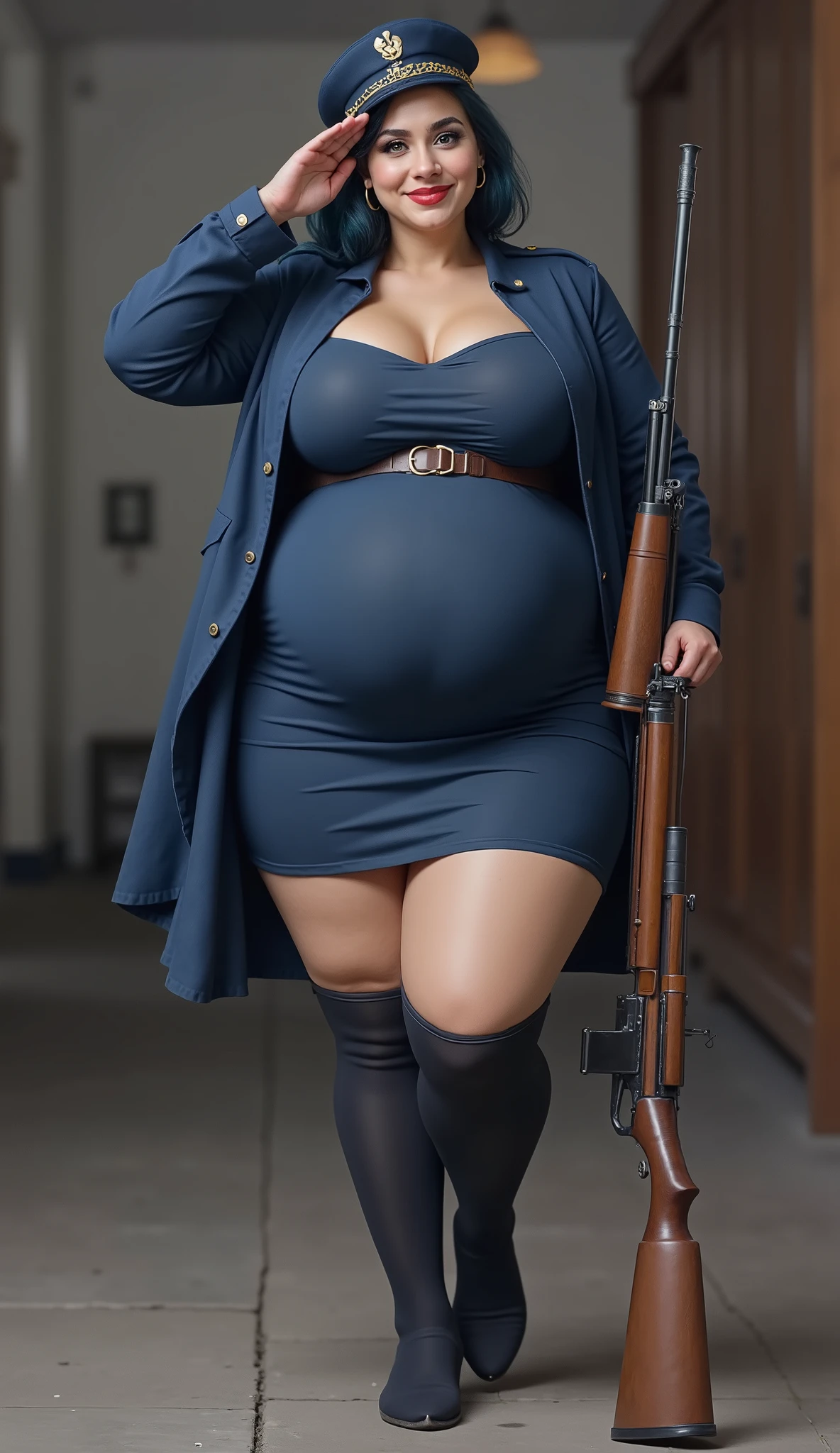 Army milf curvy sexy uniform underwear full length