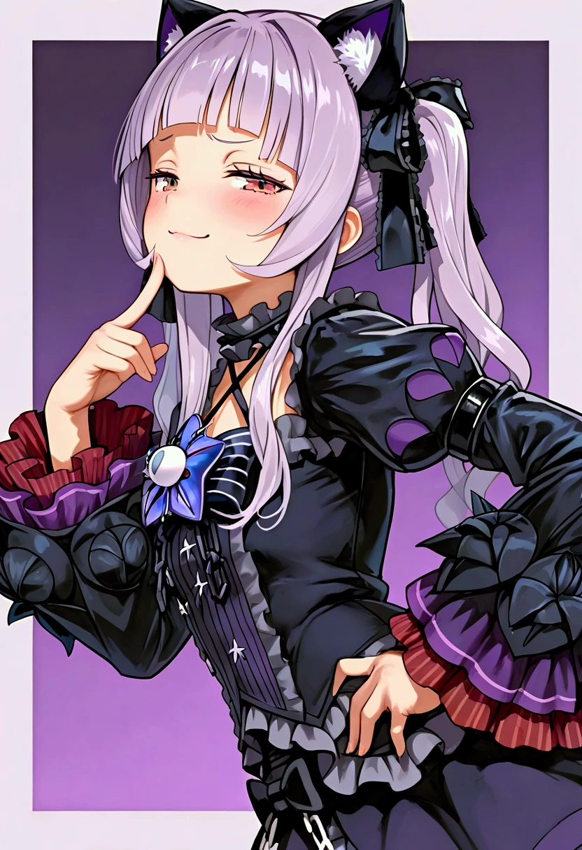 ((In Kyoto Animation Style)), super precision, ​masterpiece, very extremely beautiful, Princess Face, ((1 girl), ((Solo:1.5)), Big eyes, Pink hair, Mega Twin Tails, Big hair, Long hair, Very long hair, badly twisted hair, ((Super small breasts:1.5)), ((flat chest:1.5)), Faint lips, Professional Lighting, (18year old), Narrow waist, Shiny skin, Oiled skin, glistning skin, Looking at Viewer, Cowboy Shot, Dynamic Pose, GothGal, Wearing a goth gal costume, ((Dress:1.5)), bow ribbon, ((frilld)), ((Bonnet hat)), ((Thick candles:1.5)), ((Stone room:1.5)), inside in room, Slightly open mouth, (Smirk), Latex, From below, A sexy, ((Hands behind your back:1.5)),