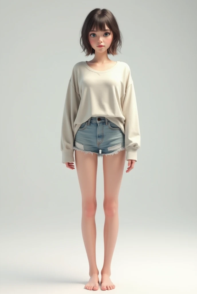 ((masterpiece)),(((Highest quality))),((Character design sheet)), Thin thighs,Long legs,18 year old Japanese girl, Cute type,The best smile:1.5,white long hoodie:1.5, Black panties in full view 1.5,Very short hair , (Highly detailed skin), The background is gray,Tuck up your clothes:1.5,Wearing a hood:1.5,Sexy pose with butt sticking out:1.5,Wearing white sneakers:1.5,