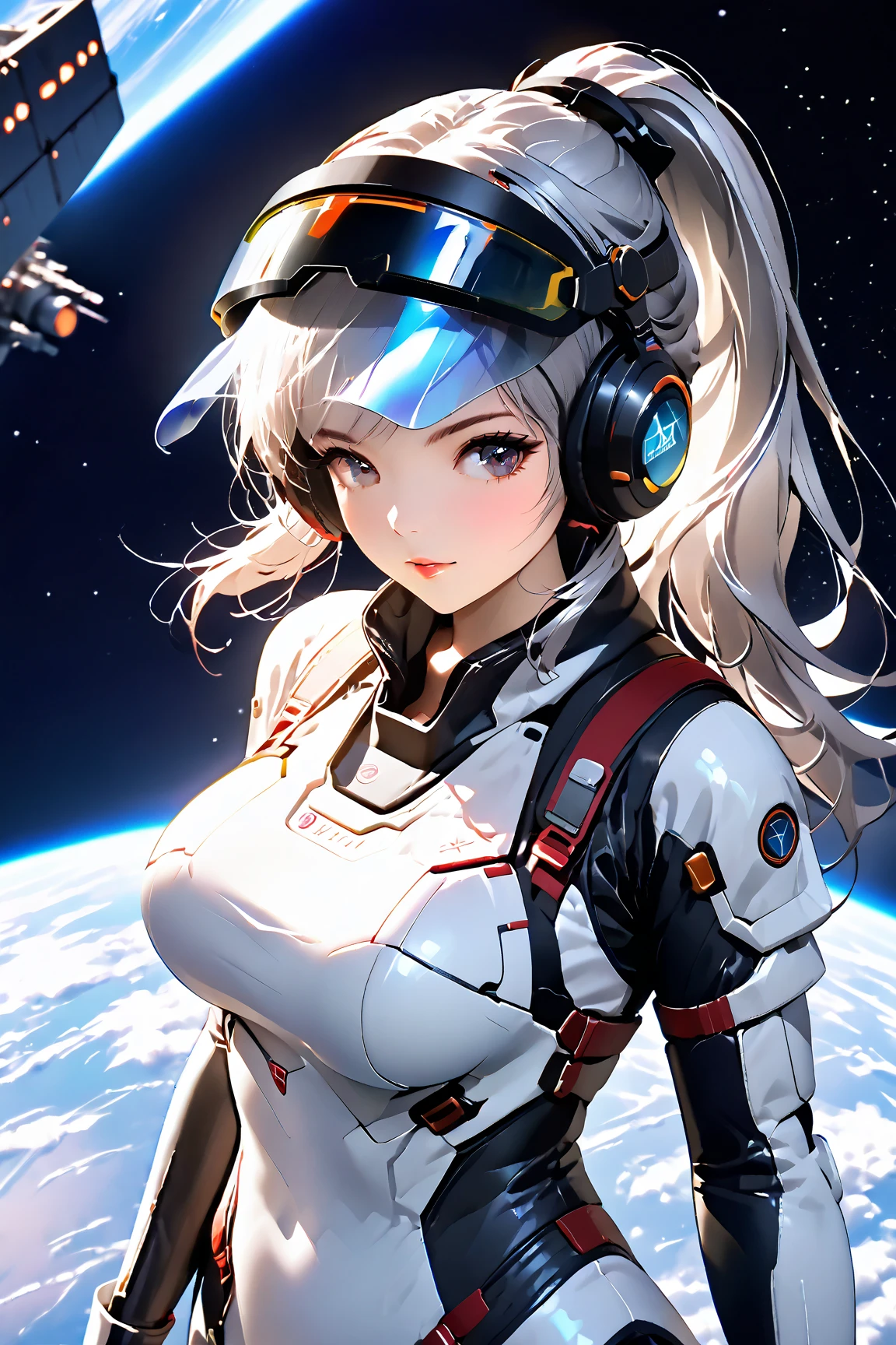 dans l'espace, beautiful galactic background, fille en plein vol, planetes, dans l' univers, starry sky, amas d' stars, High luminosity and low variance, Soft light,realistic light and shadow, light and dark intertwined, (plan large:1.3), regarder le spectateur, angle dramatique, (haut du corps:1.4), (Seulement:1.6), into space
, (best quality), (High resolution), (la science-fiction), (style science-fiction), (mechanical style)
1fille, (femme astronaute),
, (tout le corps), (jambes fines), peau brillante, peau brillante, ( beautiful detailed thighs), (articulated fingers)
fille en combinaison spatiale rose, Functional clothing, (casque spatial:1.5) space helmet with closed transparent visor ,(bottes de combat), ( ceinture), ( pointu:1.21),, ,colorful boot trails,Shooting star,La terre,pleine lune
((seductive)), rougir, ((marche)), sexy, hot
(les yeux rouges:1.4),(finely detailed eyes),Beautiful detailed eyes
(cheveux longs crème),(queue de cheval:1.4),(reflective hair)