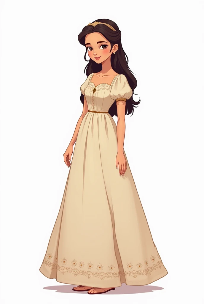 Young woman, princess, simple medieval dress, 2d cartoon, 2d art, anime style, white background 