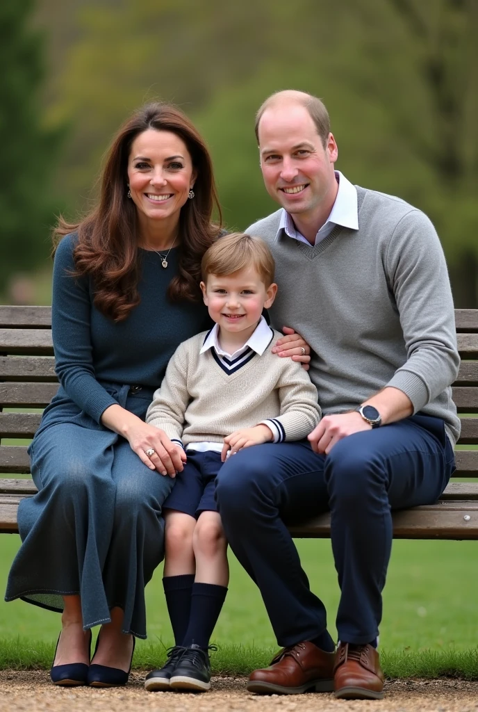 Kate middleton, family photo with 3 children, in garden, smart clothes
