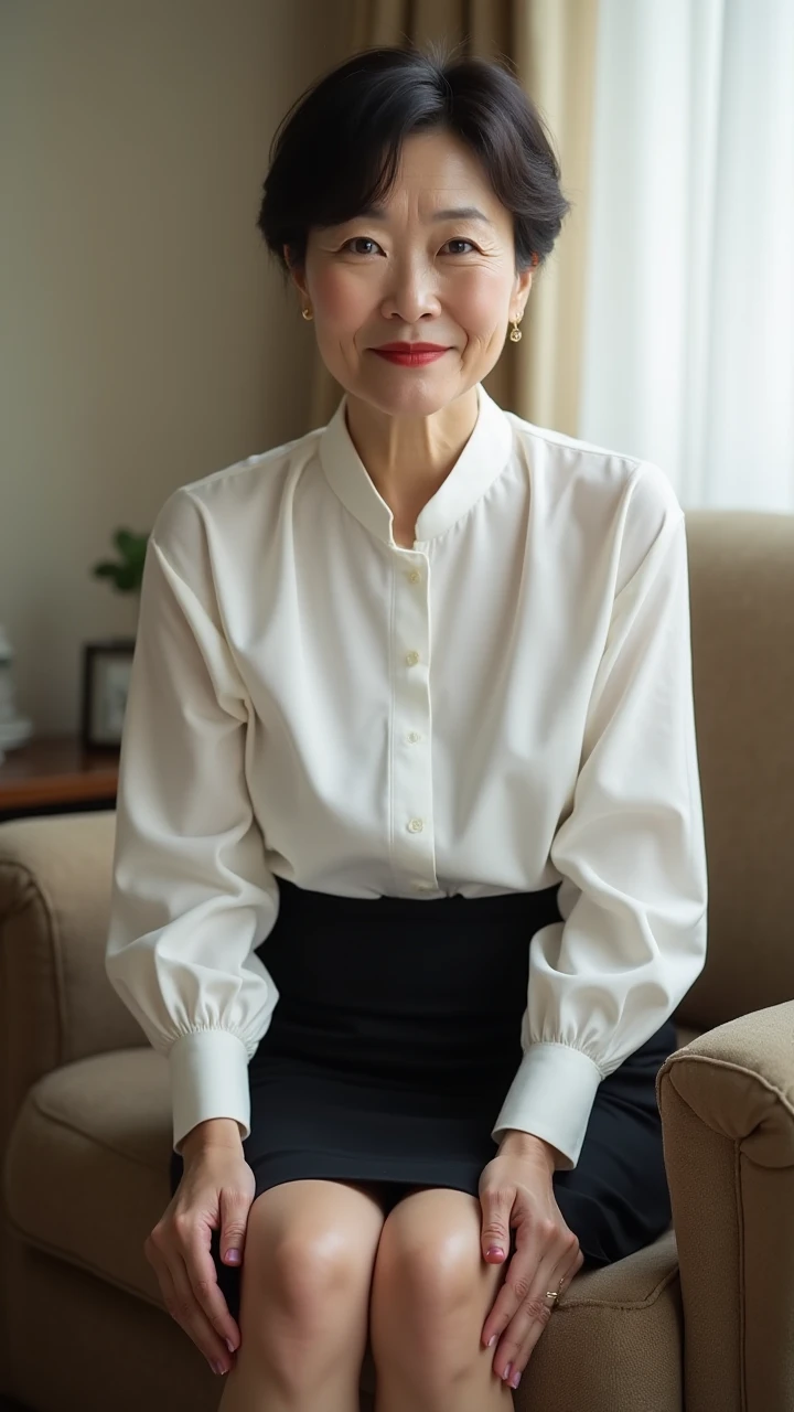50 year old woman with naked unbuttoned blouse