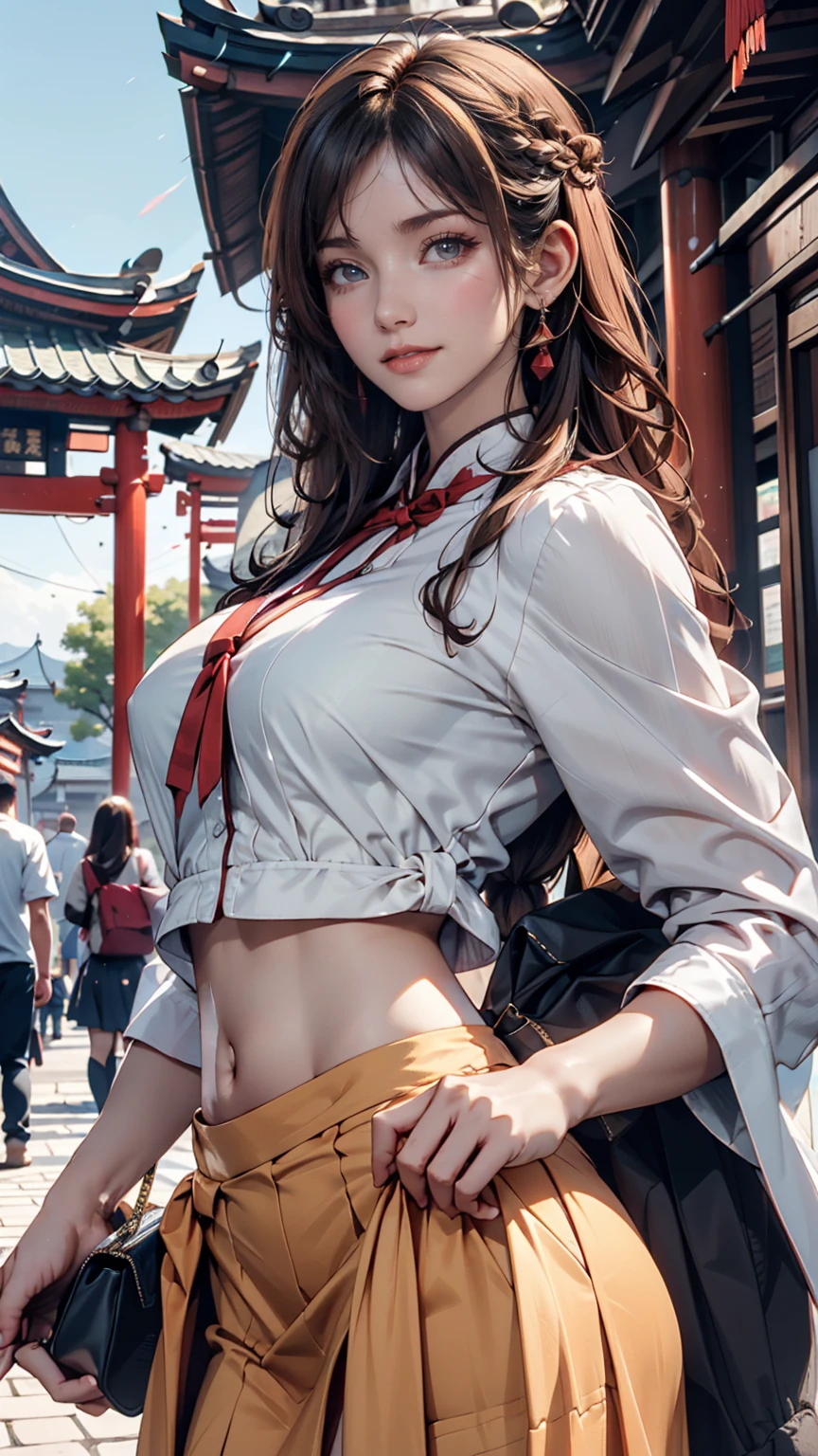 ((SFW: 1.4)), (SFW,She is wearing a long white embroidered skirt.., Red blouse with lace, White pattern on waist, socks,necklace, Earrings, bracelet. 1 girl)), Ultra-high resolution, (Realistic: 1.4), RAW Photos, highest quality, (PhotoRealistic Stick), concentrate, Soft Light, ((15 years old)),  ((Japanese)), (( (Young Face))), (surface), (Written boundary depth), masterpiece, (Realistic), woman, bangs, ((1 girl))、(((Thighs、Cleavage)))、Handbags、Window shopping at department storey clothes come off and I can see my breasts、Nipples are visible、The skirt was taken off.、I can see her white panties)、Embarrassed and bright red in the face)))