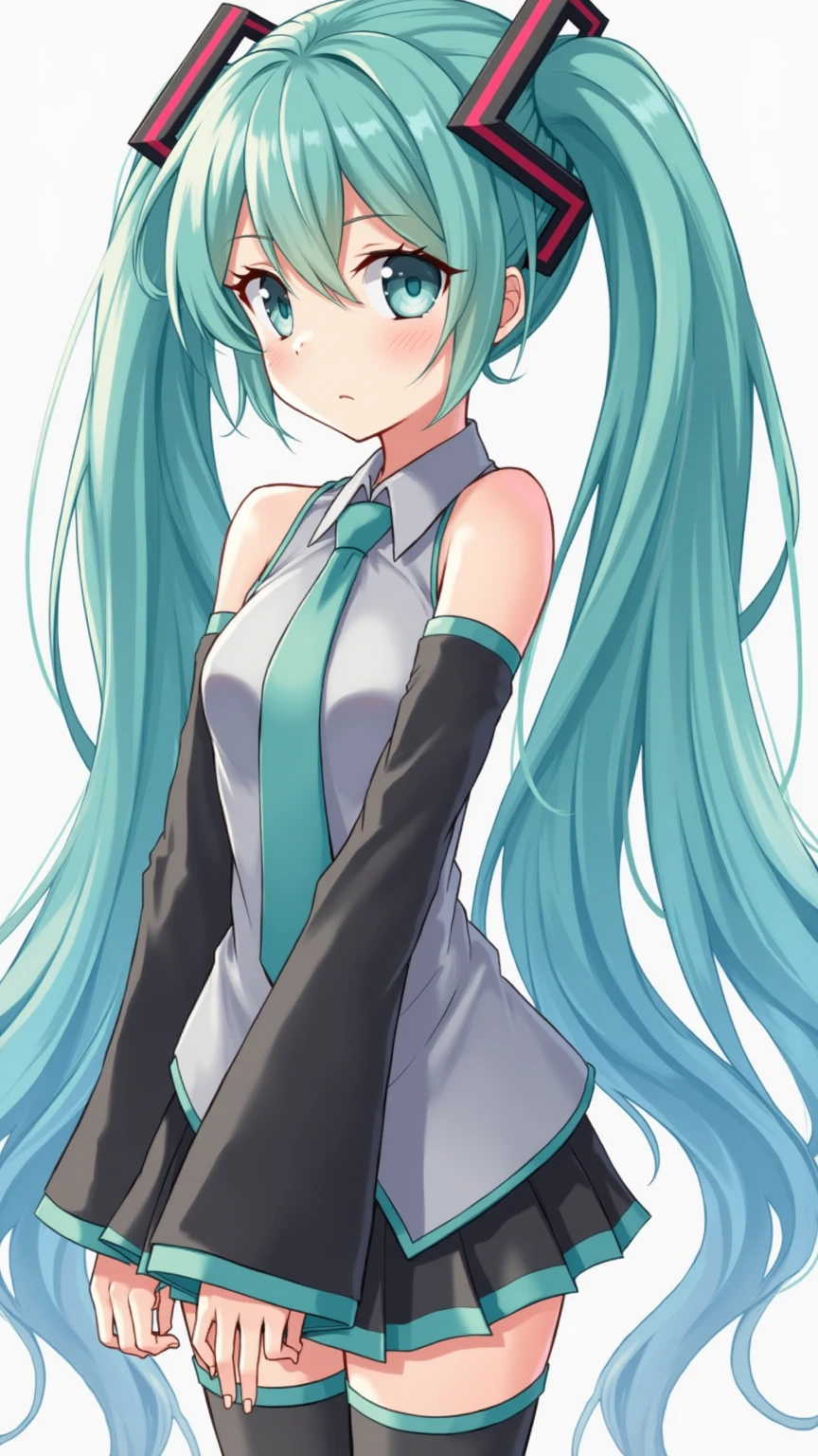 Big breasts Hatsune Miku,Electronic singer,Green hair,bare shoulders,a black skirt,Black sleeves,(White color blouse),White clothes,8K,A high resolution,Green eyes,Concert background,At the concert site,At concerts,Only beautiful thighs are exposed,The clothes are white,The number of the big arm is 01,The number is 01,Shining Background,There are ties to wear,Pose the way a girl would,High quality hair,The eyes of the anime heroine,Ultra-high detail eyes,long necktie,With premium headphones,High-quality headphones,The length of the tie is thirty centimeters,High detail eyes,High quality eyes