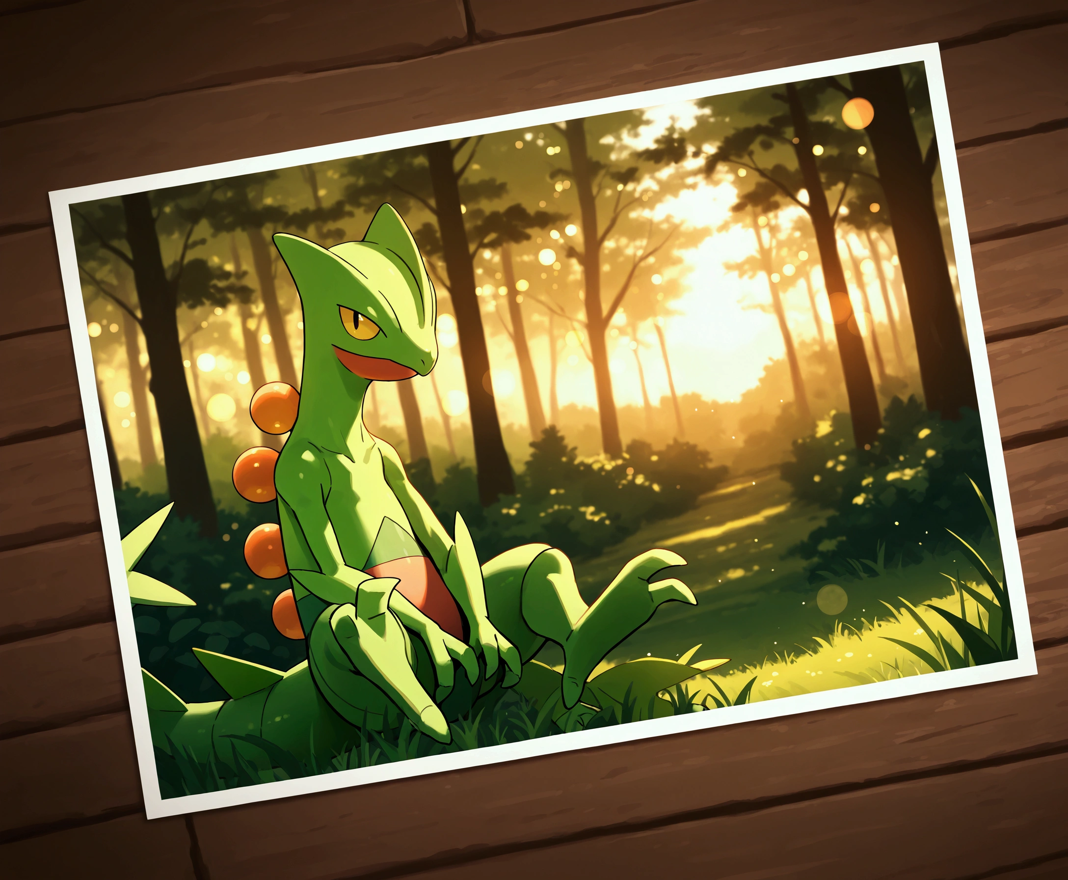 centered, Awarded Photo, (Looking at the Viewer:1.2), | Sceptile _ Pokemon , |forest, | bokeh, depth of field , cinematic composition, |