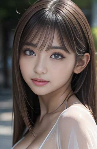 bright look、photorealism、highest quality、Super high resolution、The most beautiful Nordic girls photos、nude, cute and beautiful face details、small face、、32C breasts、Slender、14 years old、Crystal clear white skin、big light hazel eyes, long straight black hair,