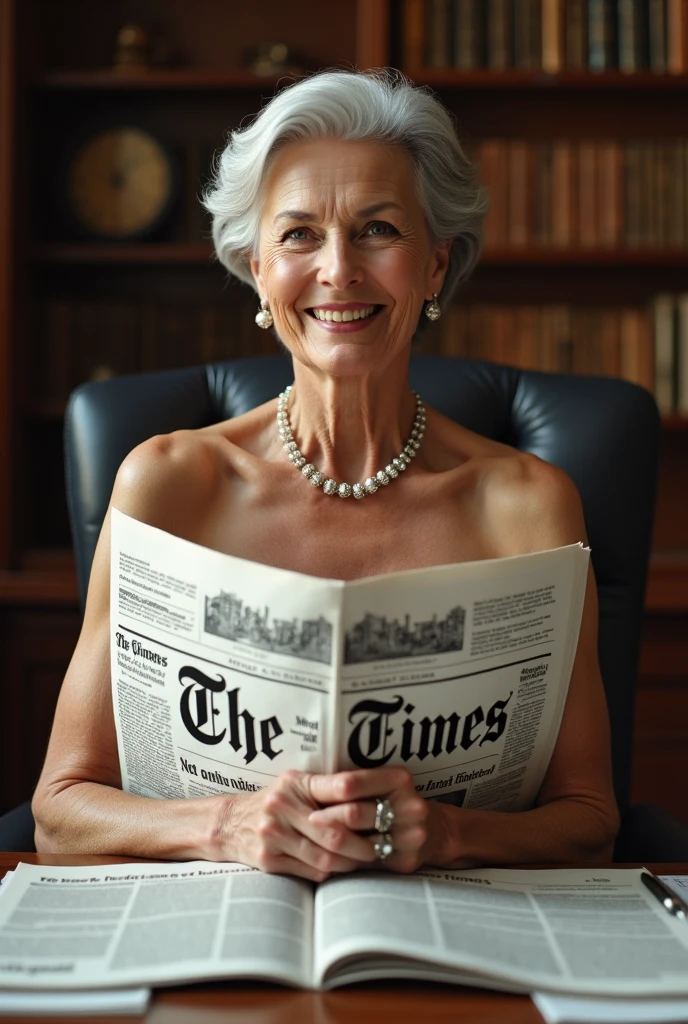 Photorealism, totally naked 70 year old elegant naked boss woman holding many bi - SeaArt AI