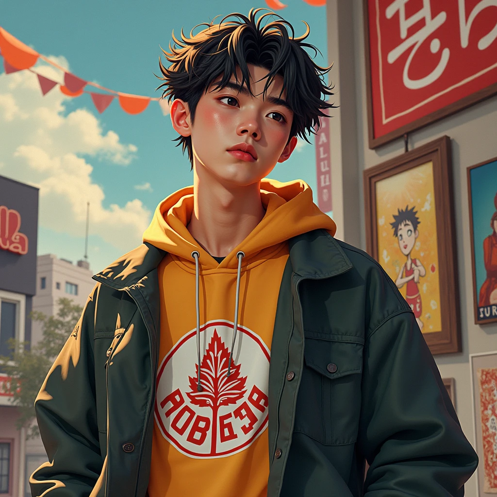 Create a Realistic Placement on the Wingbake chair jacket with the words “MINGKAK” smoking a cigarette creating a 3D image of a teenager wearing black smoke that artistically forms a name