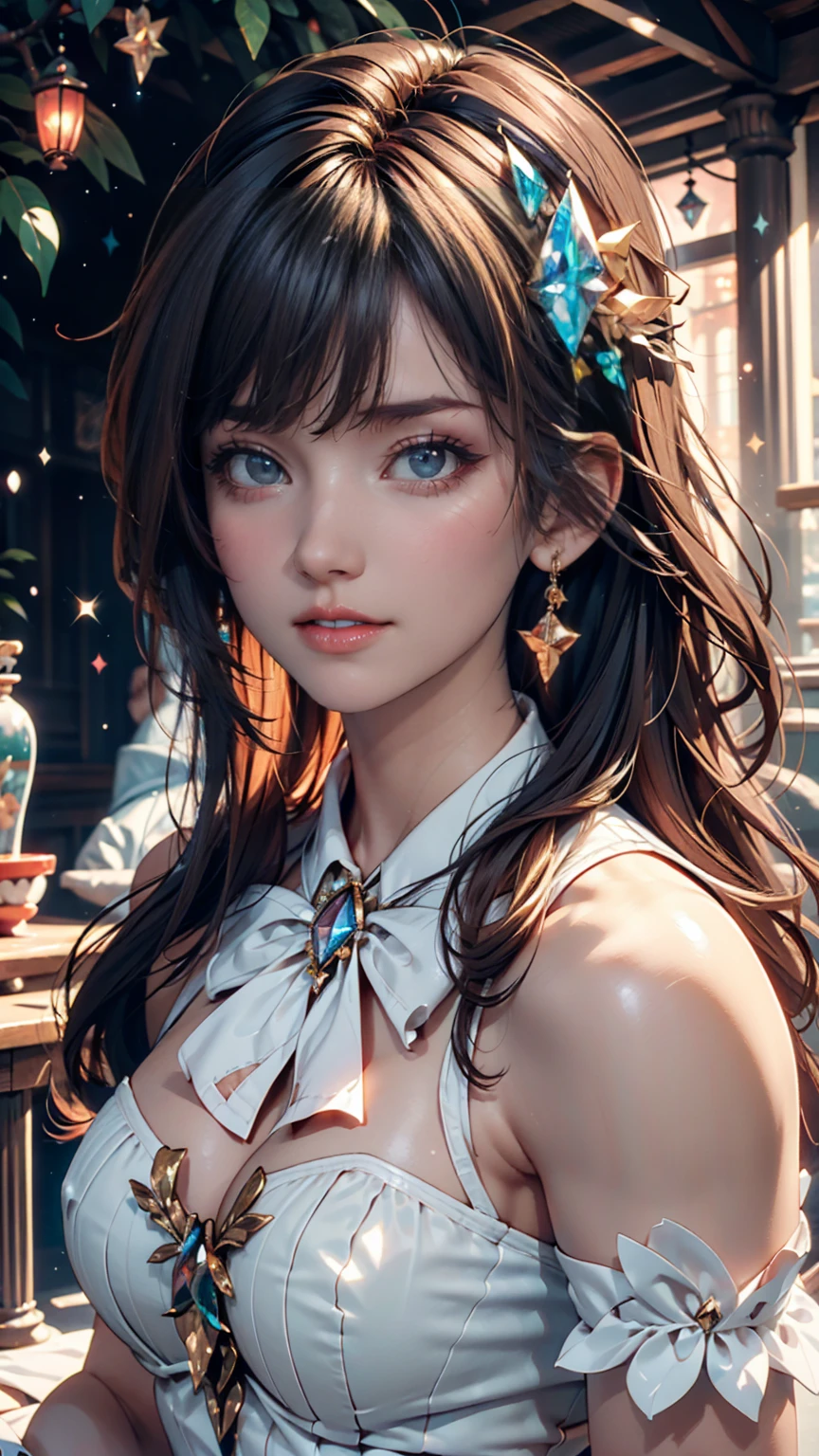 (ultra realistic,32k, masterpiece:1.2),(high detailed skin:1.1),( high quality:1.1),
<lora:hestia-nvwls-v1:0.8>defhestia, twintails, hair ornament, white dress, blue bowtie, cleavage cutout, blue ribbon, arm ribbon, short dress, white gloves, starfall sanctuary, celestial realm, shimmering constellations, ethereal beauty blurry background,,(looking at viewer, portrait:1.1),, (huge breast, large breast:0.9),<lora:add_detail:0.81>,
(ambient lighting:1.1),